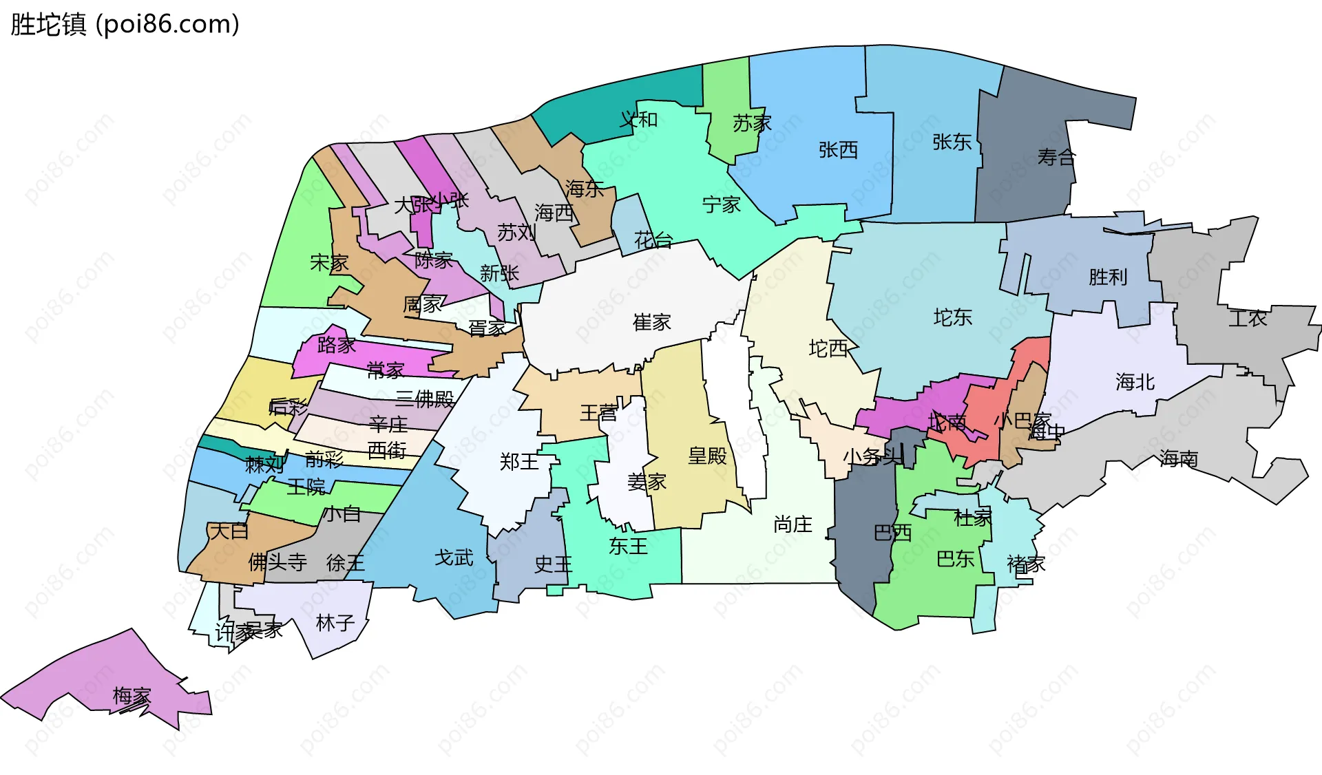 胜坨镇边界地图(五级行政区划)