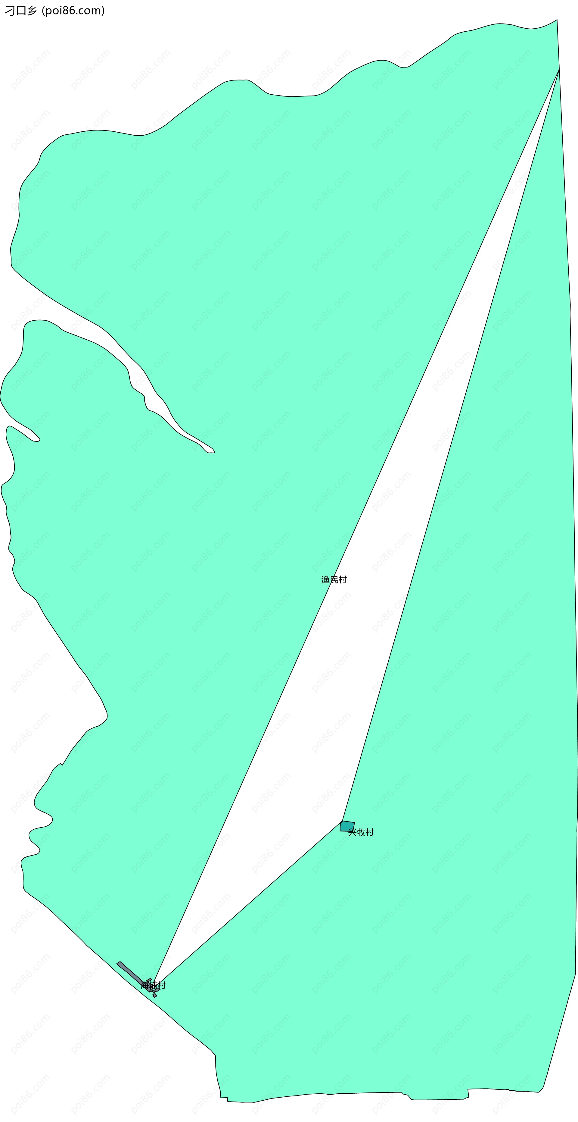 刁口乡边界地图(五级行政区划)