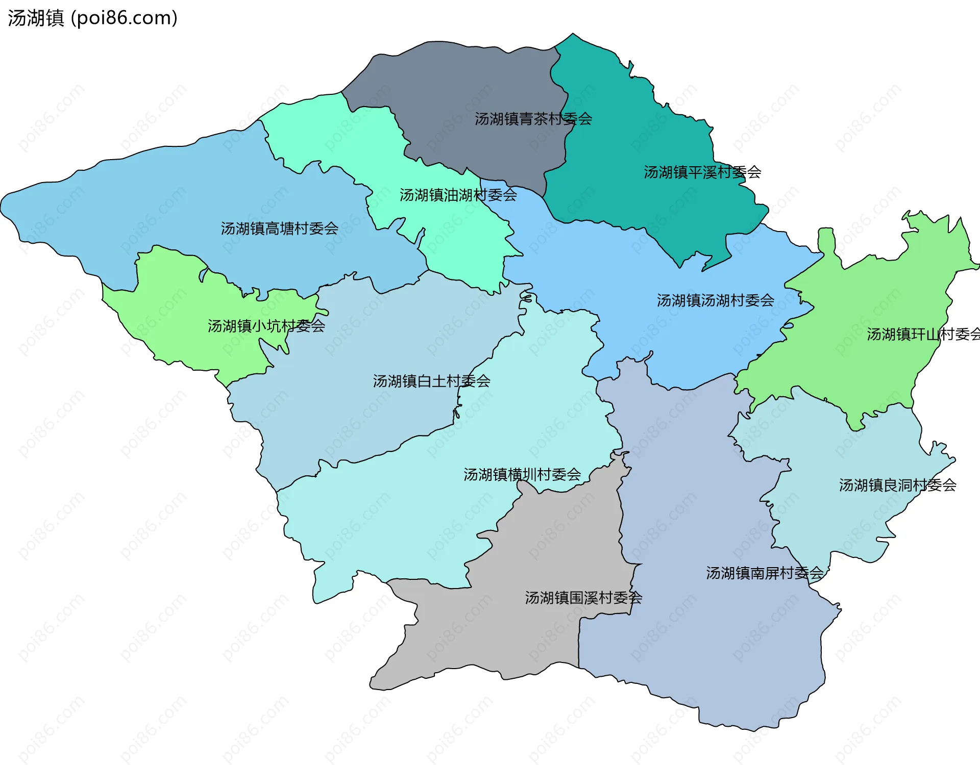 汤湖镇边界地图(五级行政区划)