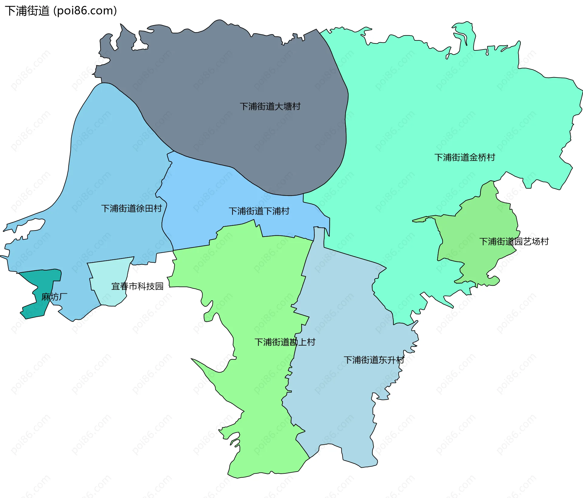 下浦街道边界地图(五级行政区划)