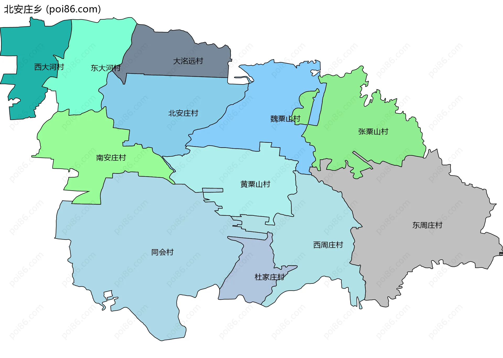 北安庄乡边界地图(五级行政区划)