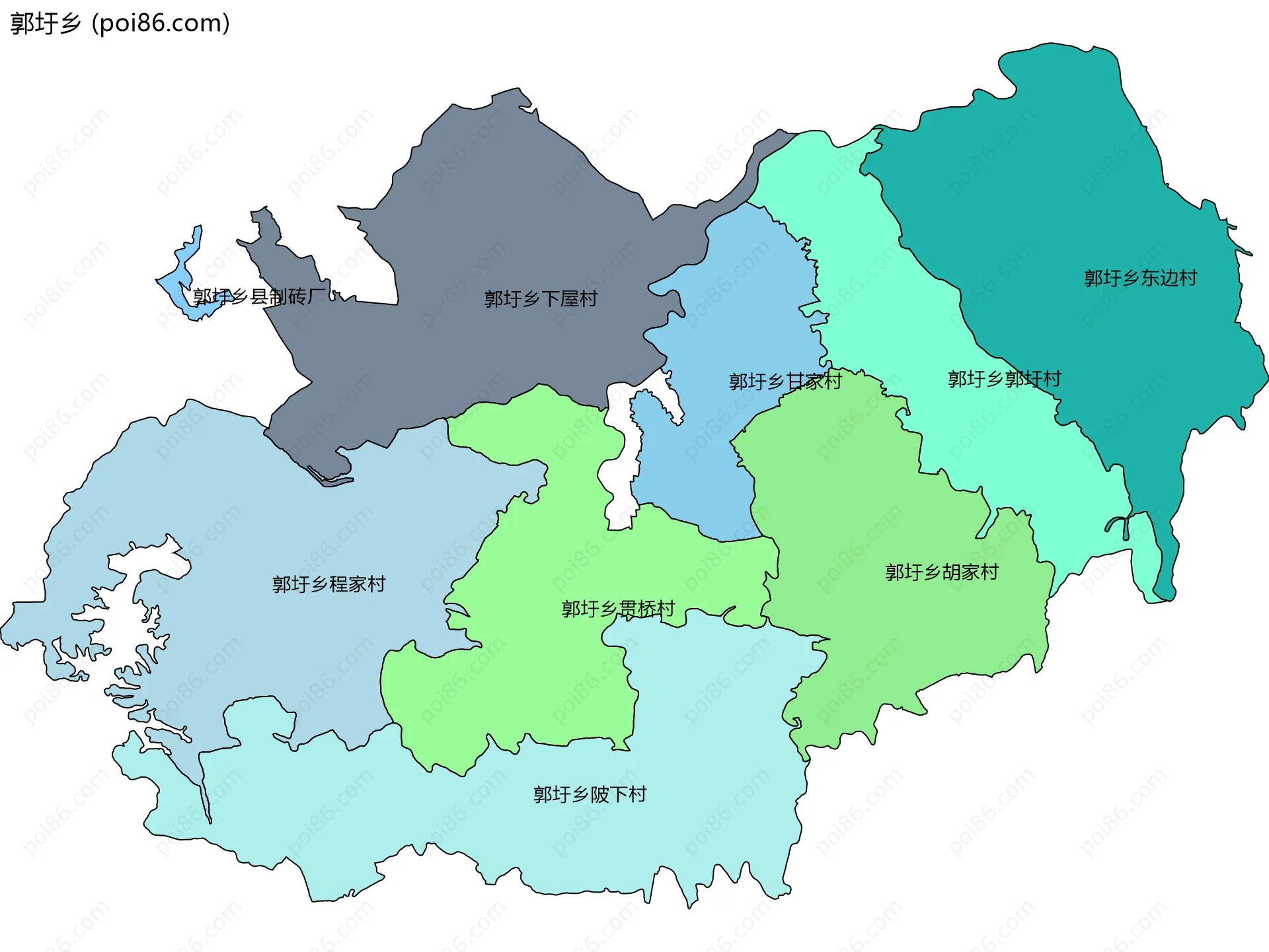 郭圩乡边界地图(五级行政区划)