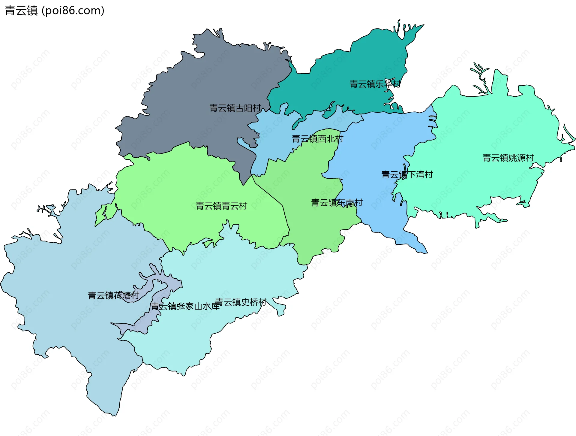 青云镇边界地图(五级行政区划)