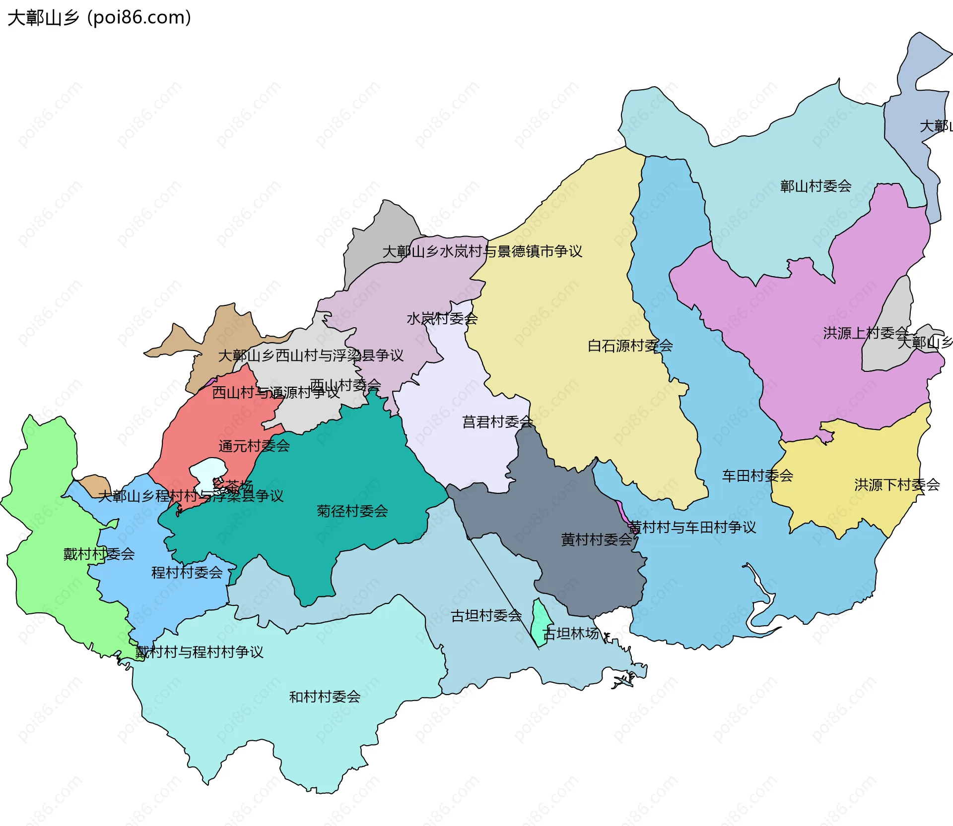 大鄣山乡边界地图(五级行政区划)