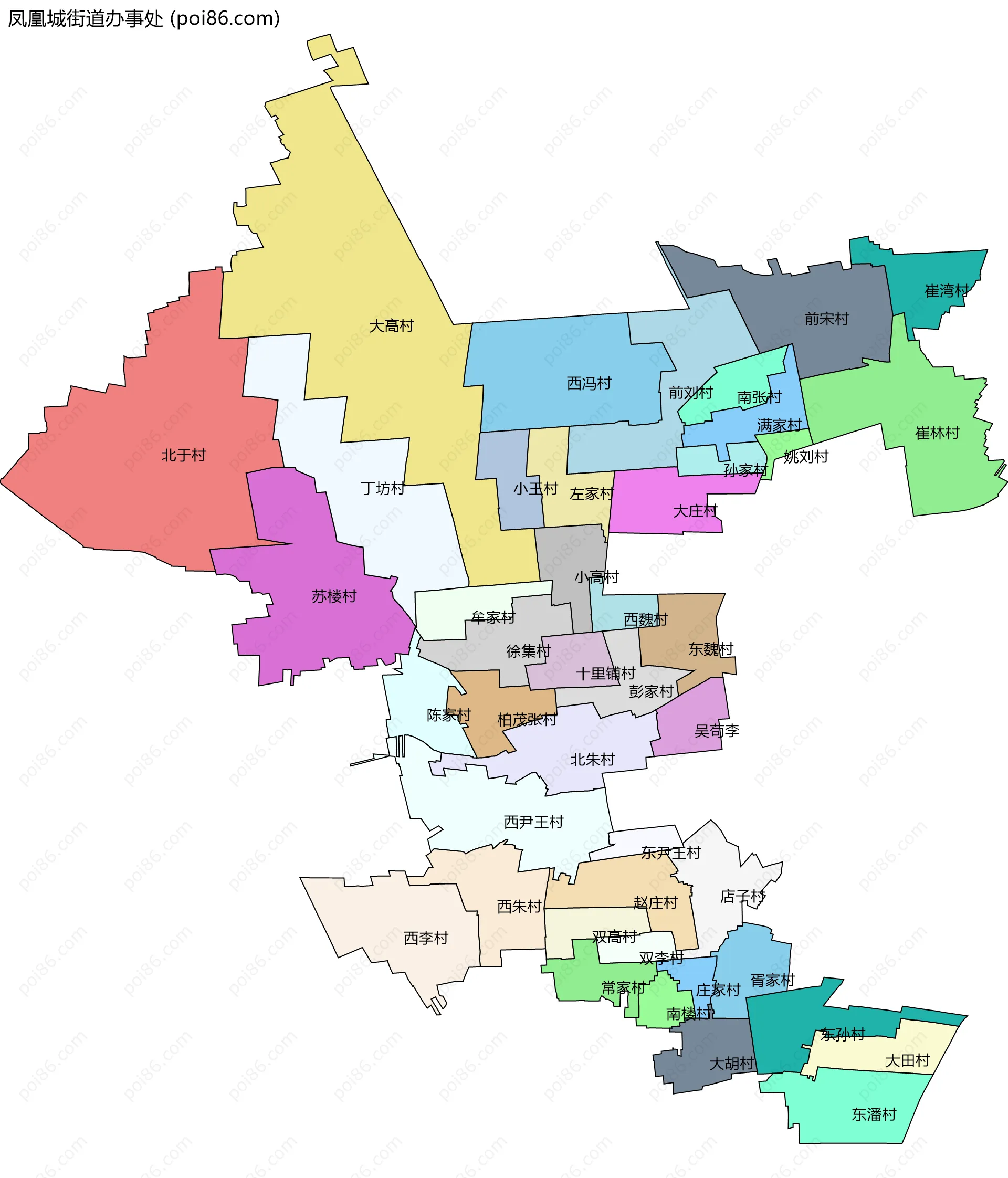 凤凰城街道办事处边界地图(五级行政区划)