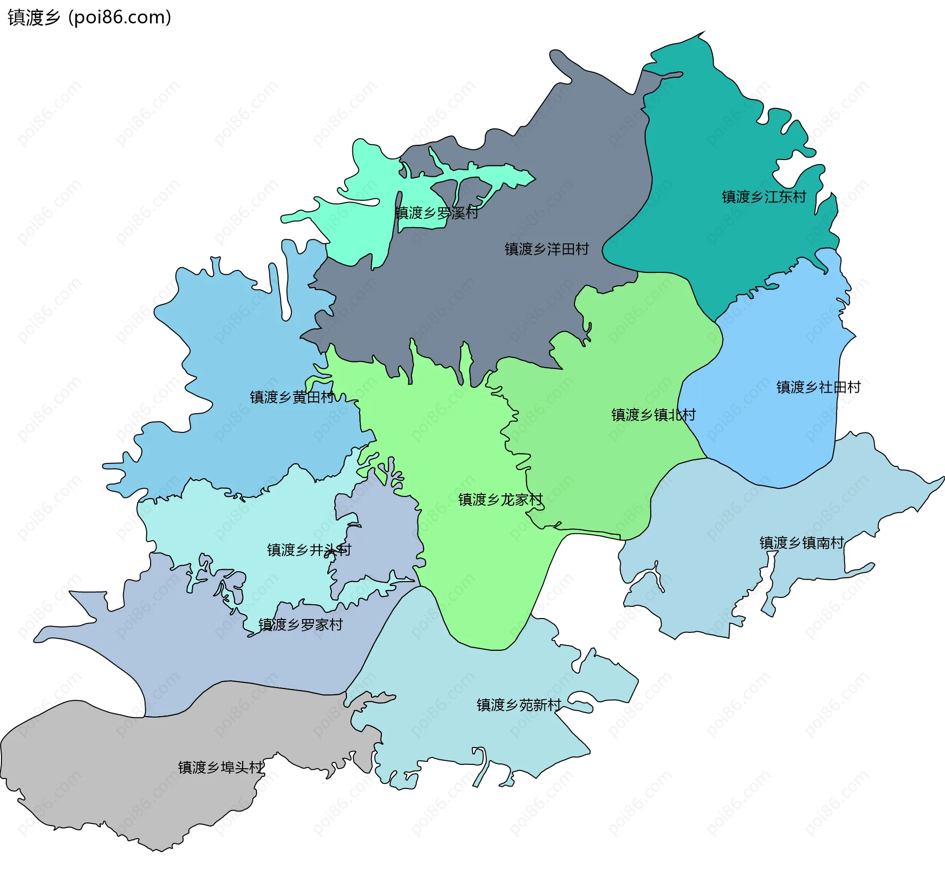 镇渡乡边界地图(五级行政区划)