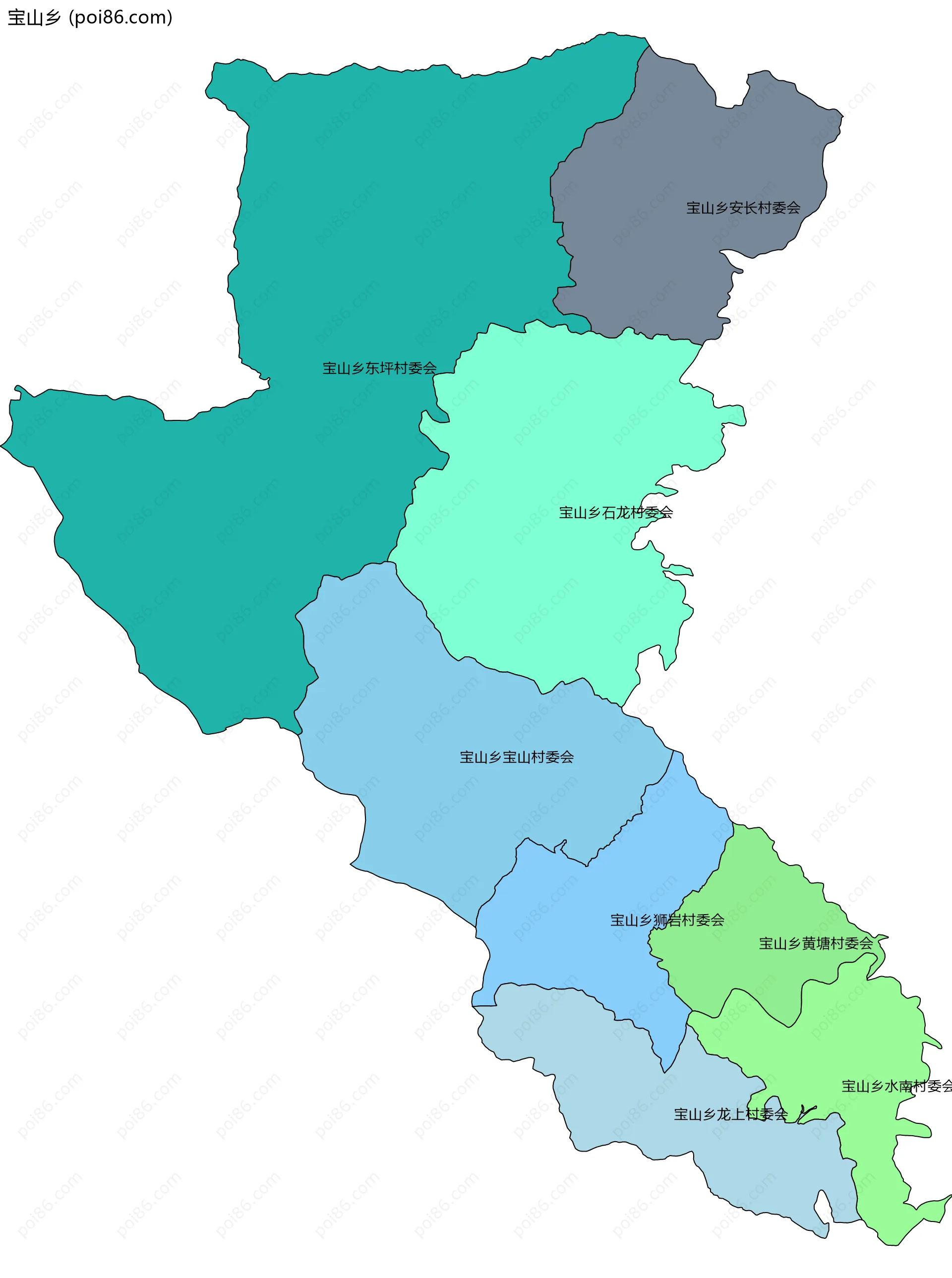 宝山乡边界地图(五级行政区划)