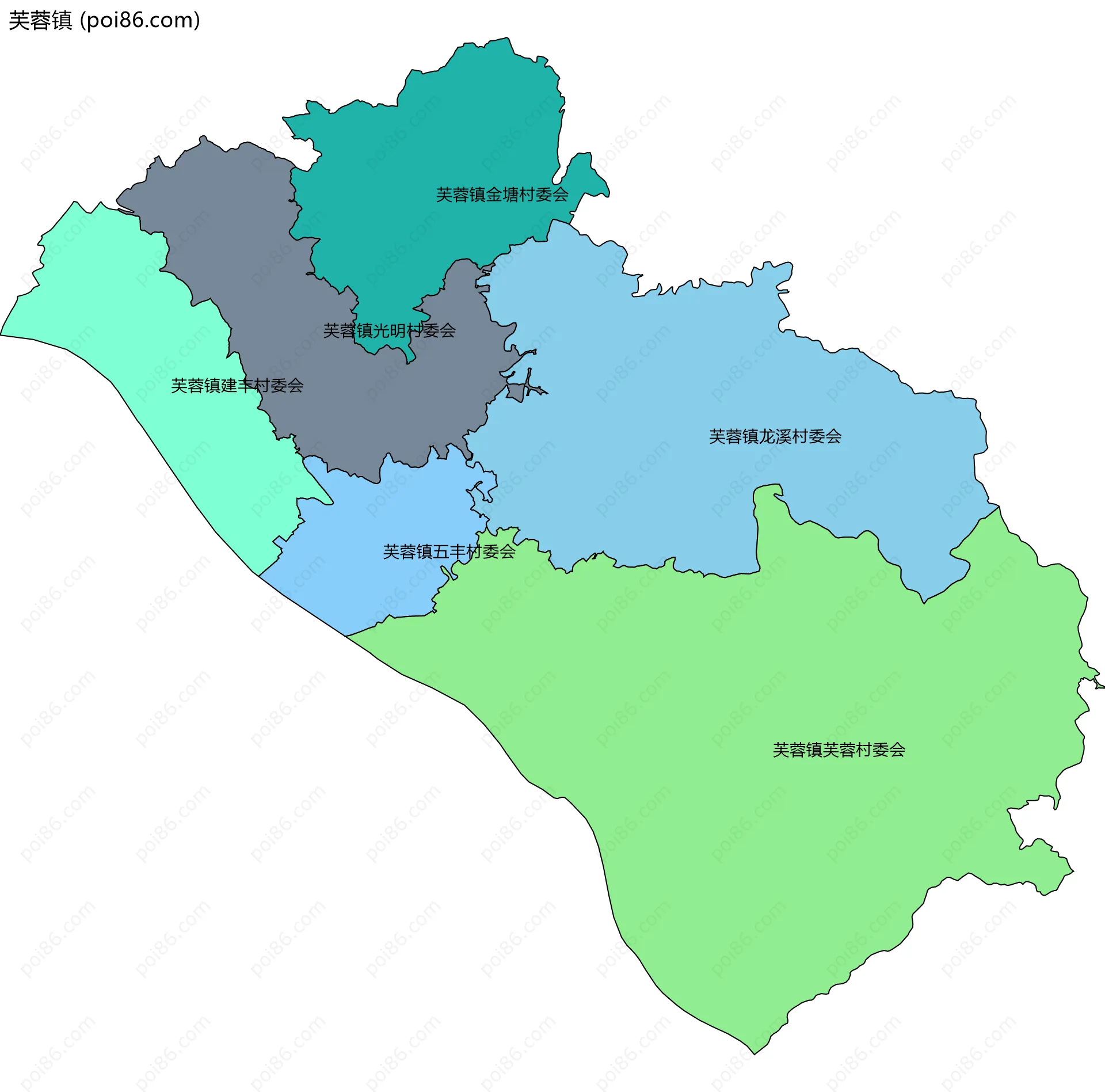 芙蓉镇边界地图(五级行政区划)