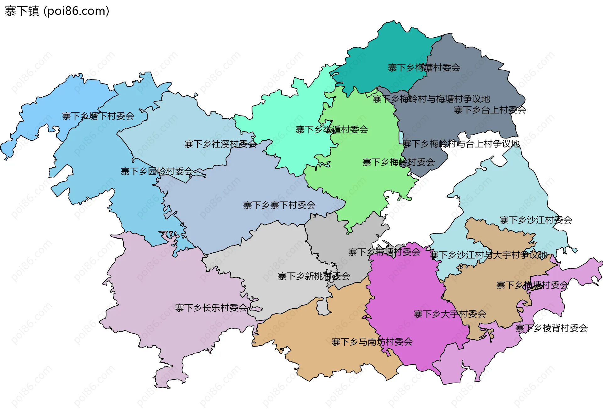 寨下镇边界地图(五级行政区划)