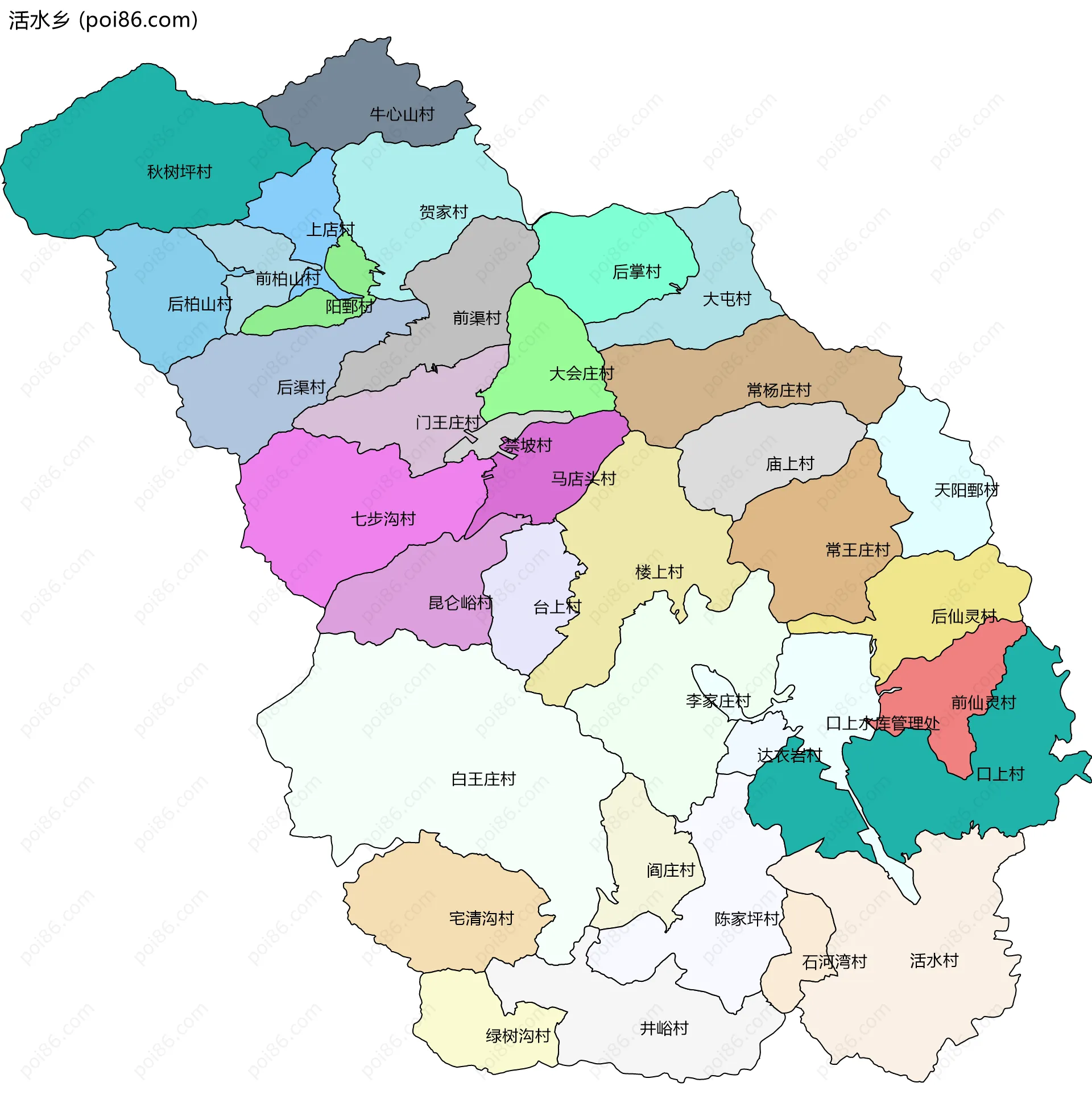 活水乡边界地图(五级行政区划)