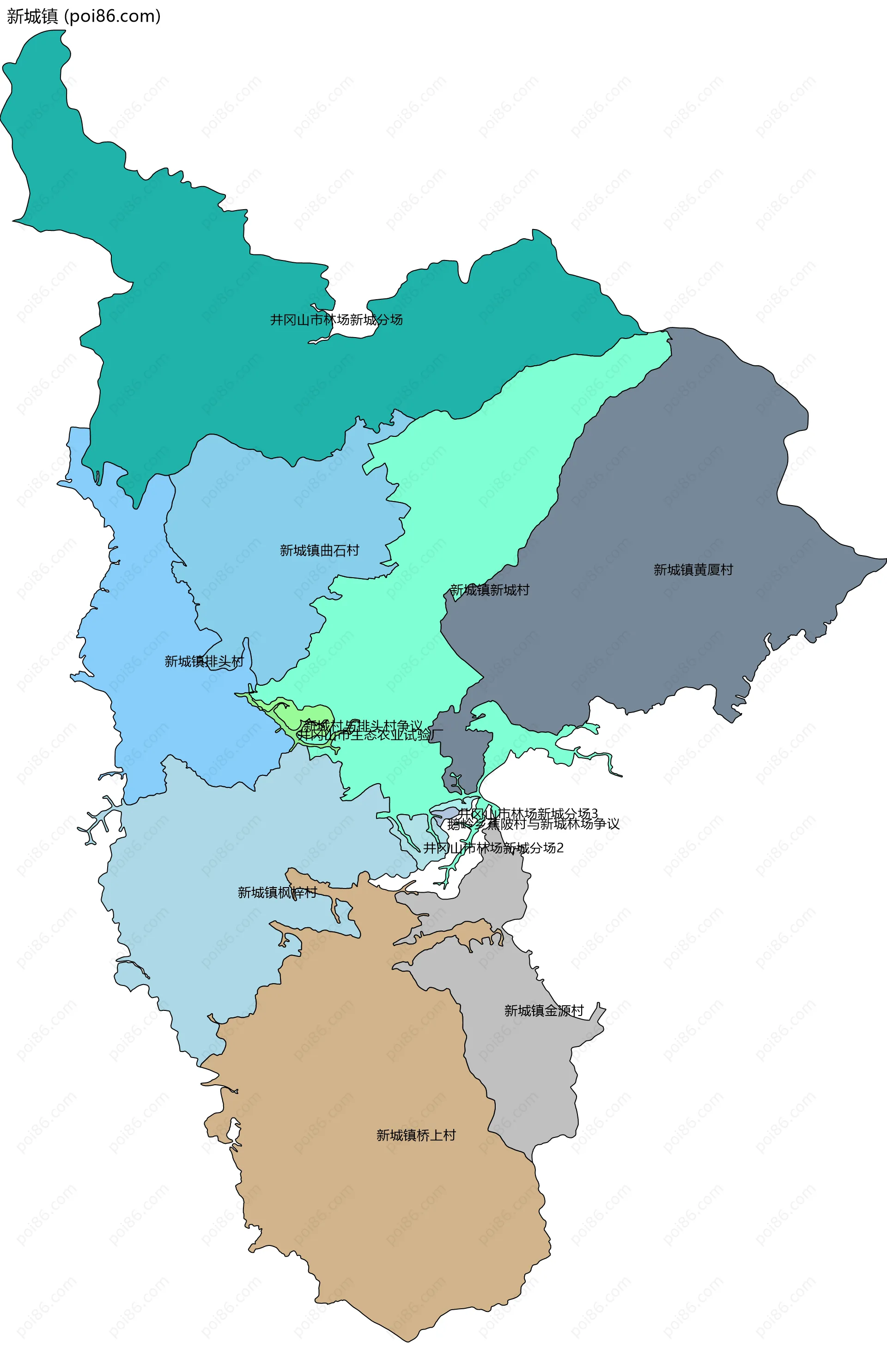 新城镇边界地图(五级行政区划)