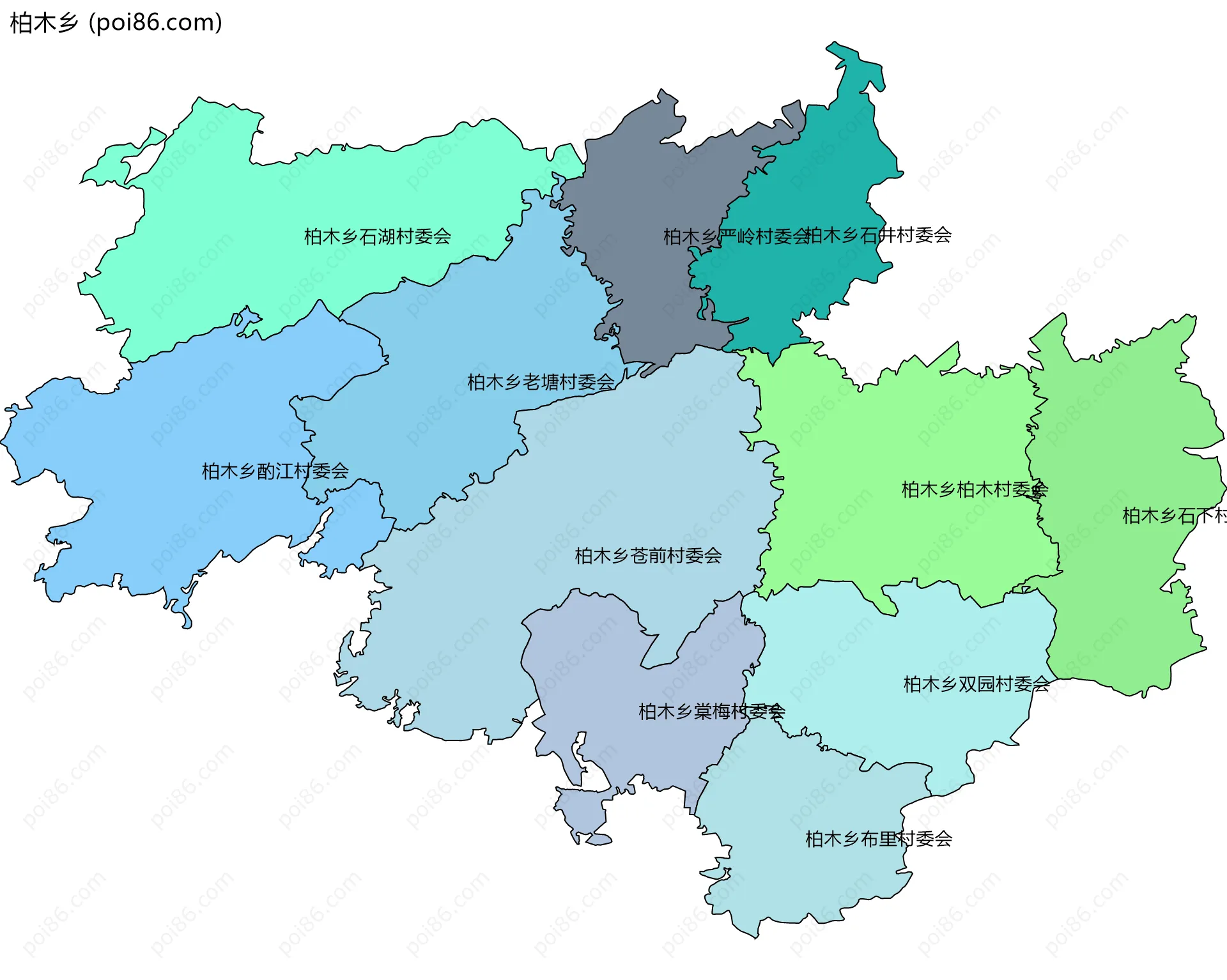 柏木乡边界地图(五级行政区划)