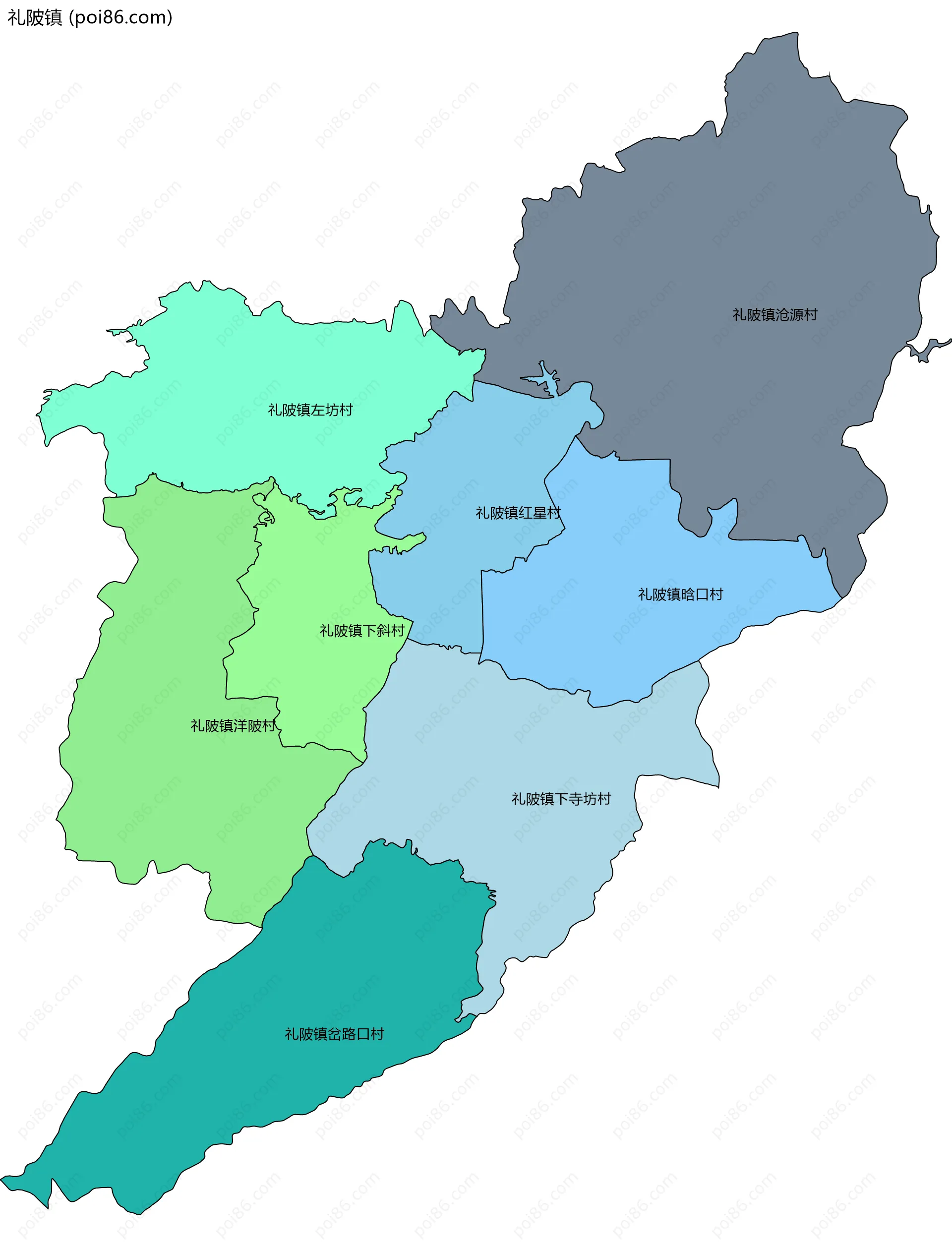 礼陂镇边界地图(五级行政区划)
