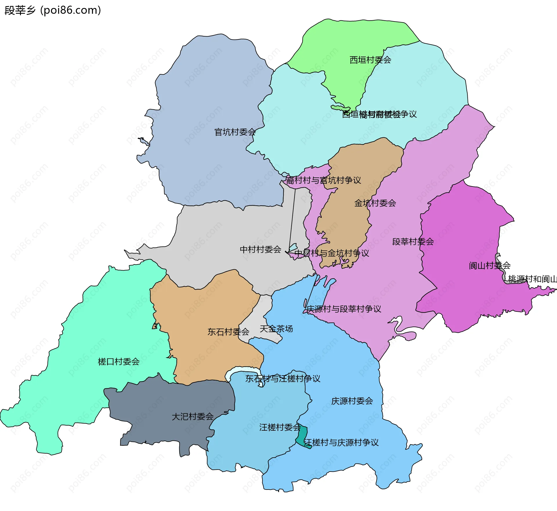 段莘乡边界地图(五级行政区划)