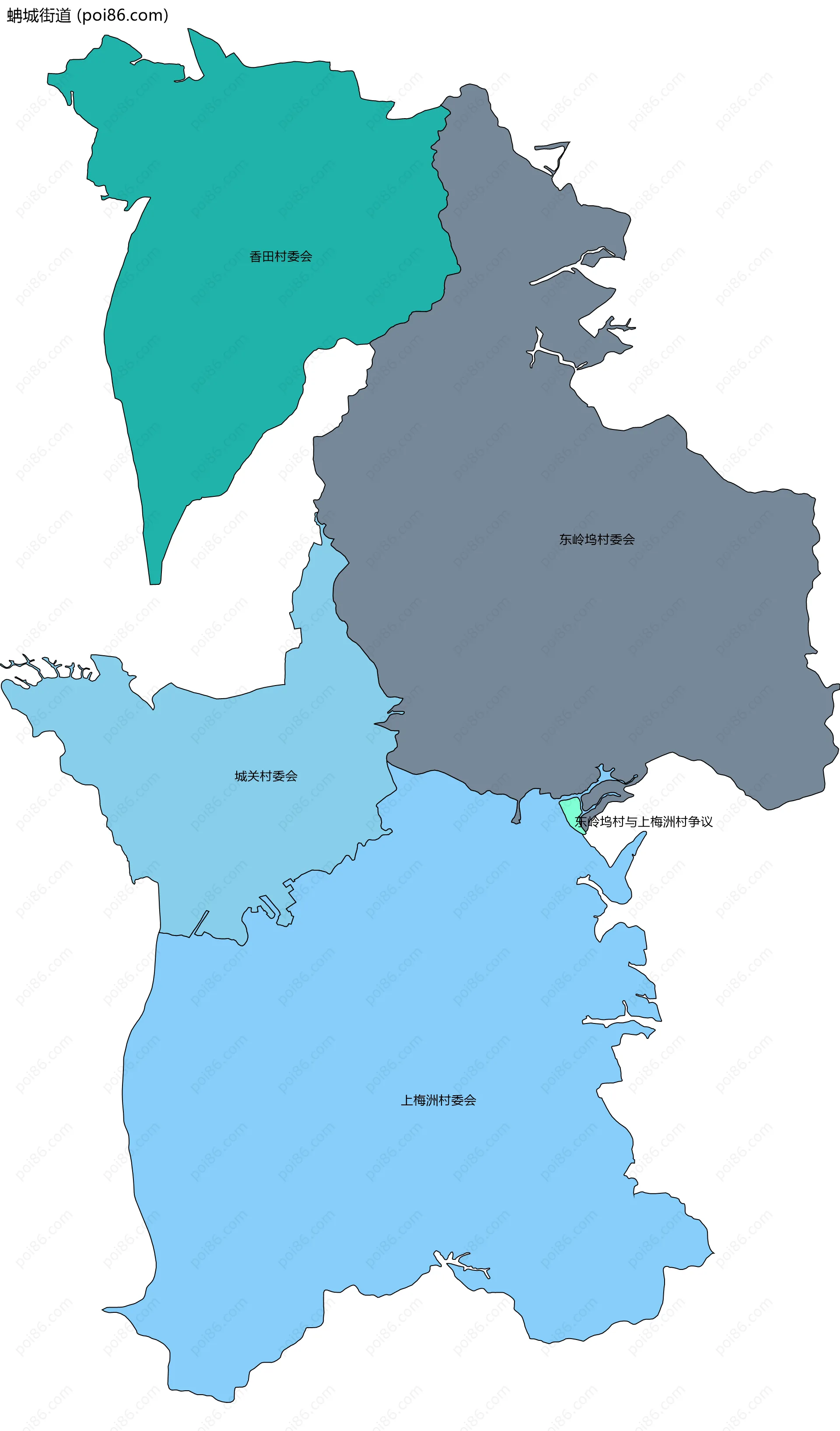 蚺城街道边界地图(五级行政区划)