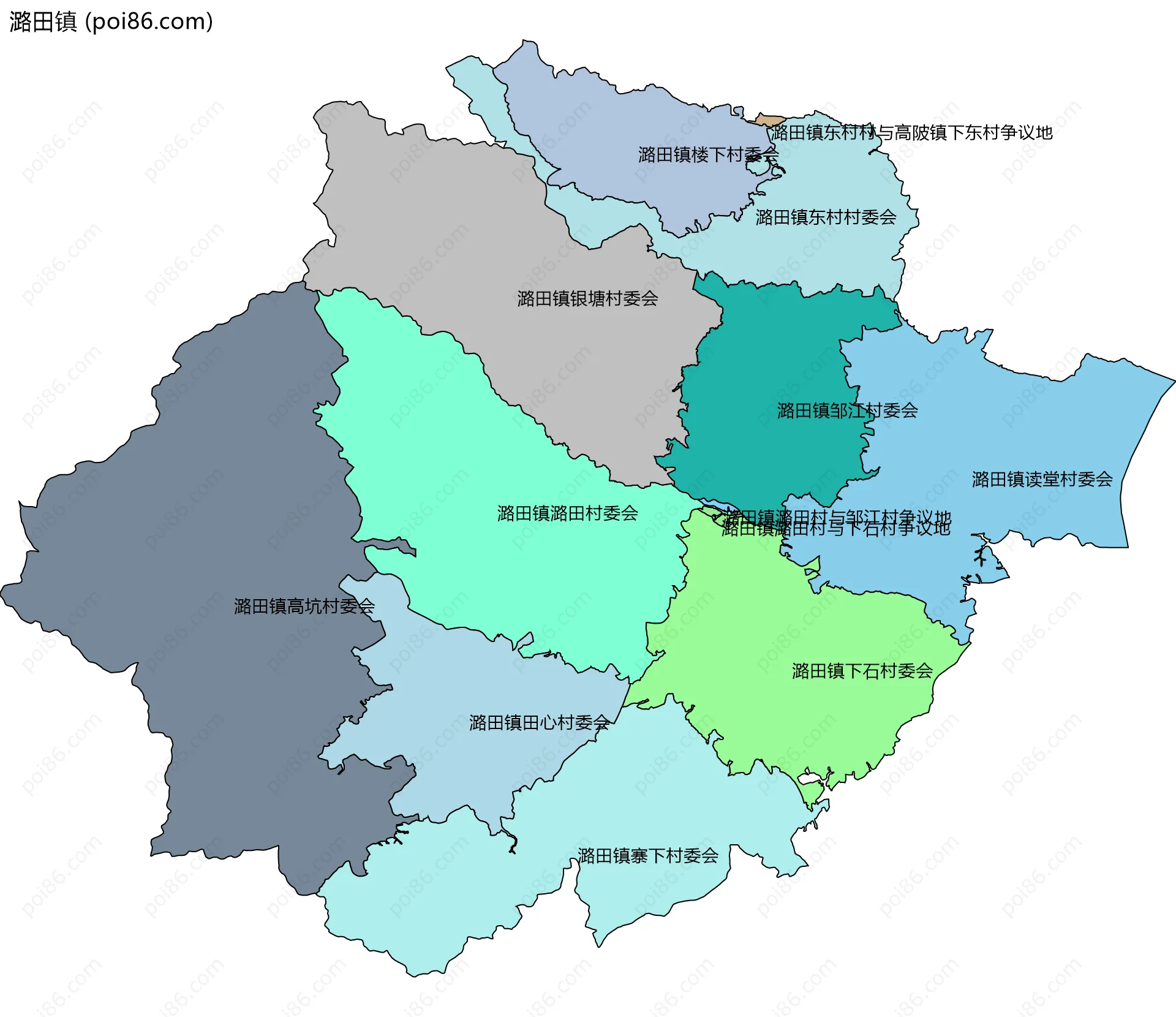 潞田镇边界地图(五级行政区划)