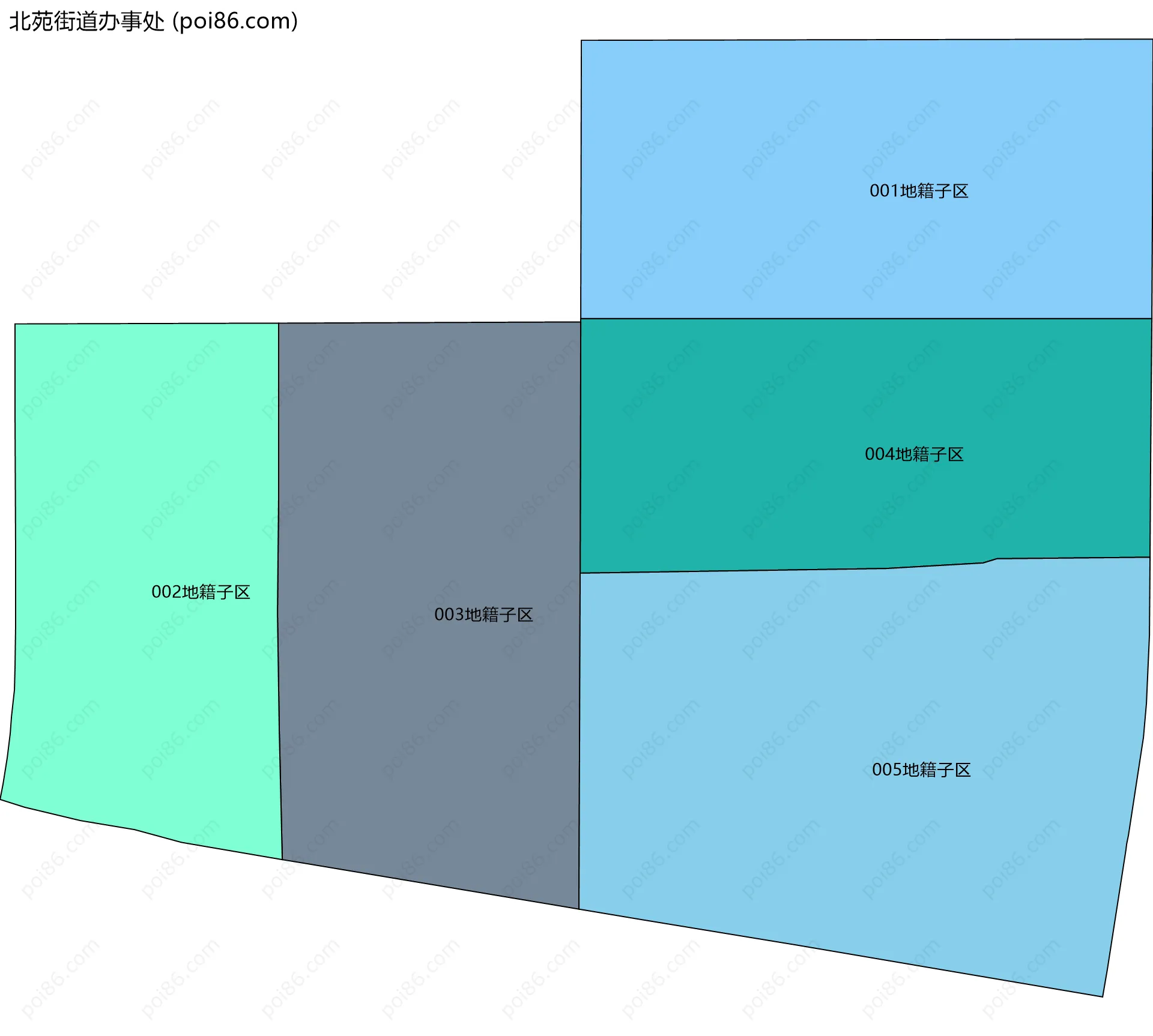 北苑街道办事处边界地图(五级行政区划)