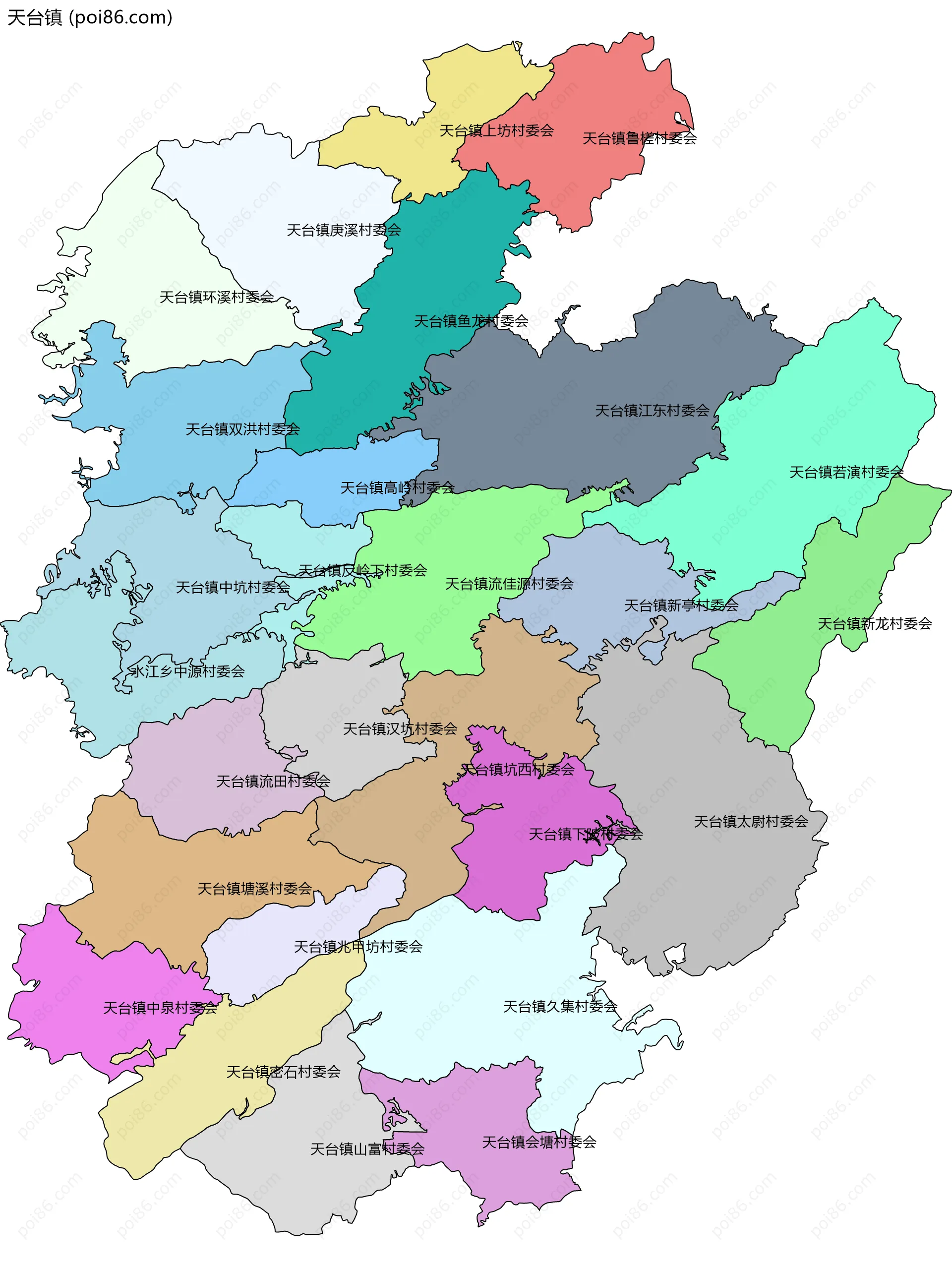 天台镇边界地图(五级行政区划)