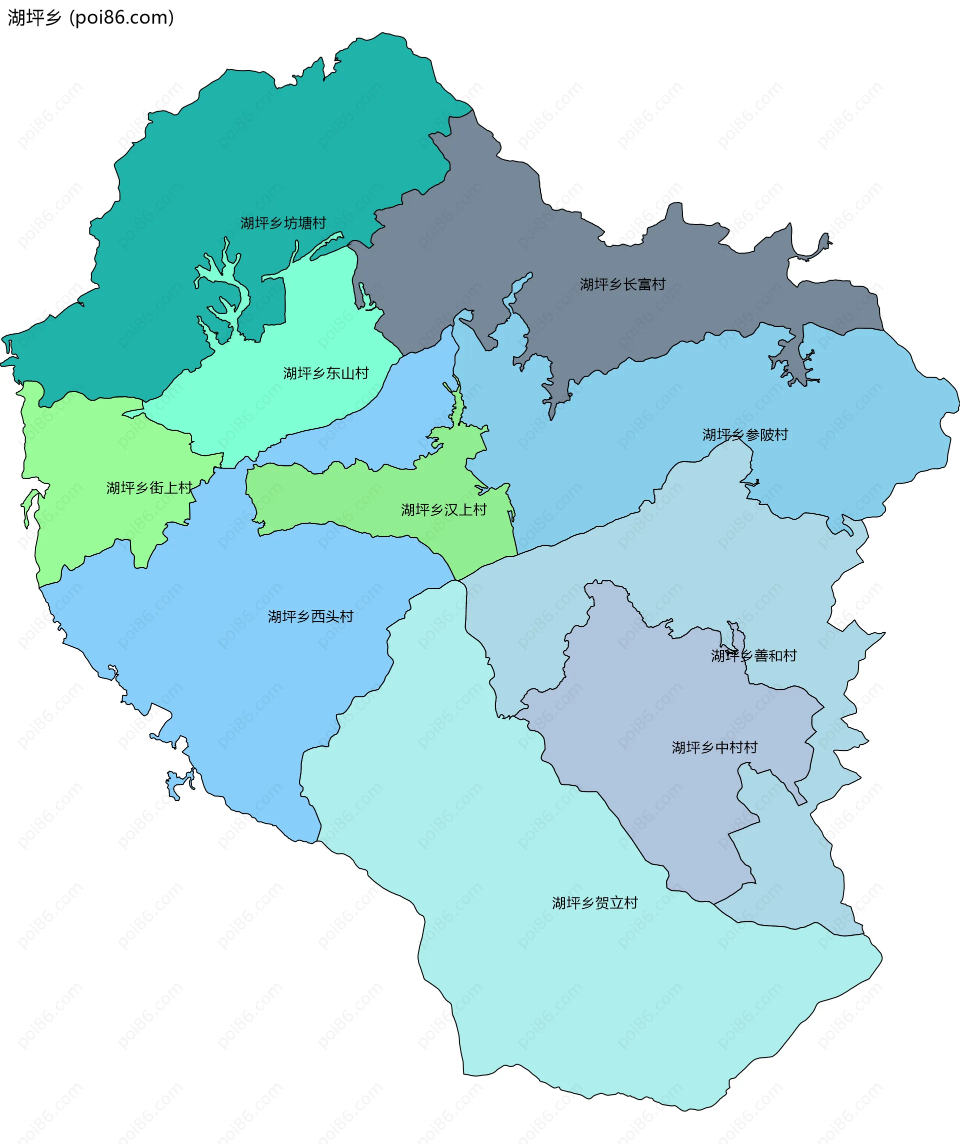 湖坪乡边界地图(五级行政区划)