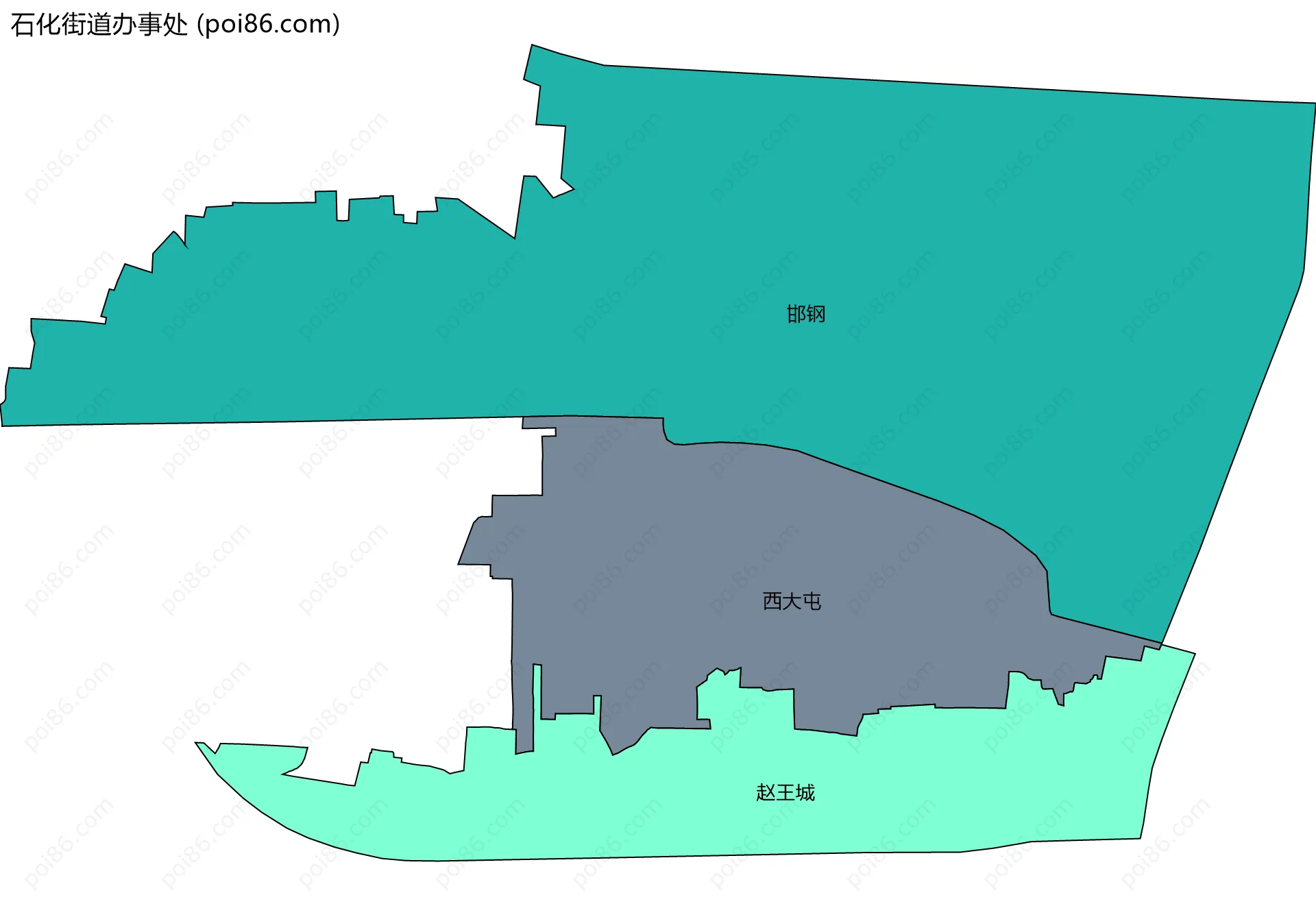 石化街道办事处边界地图(五级行政区划)