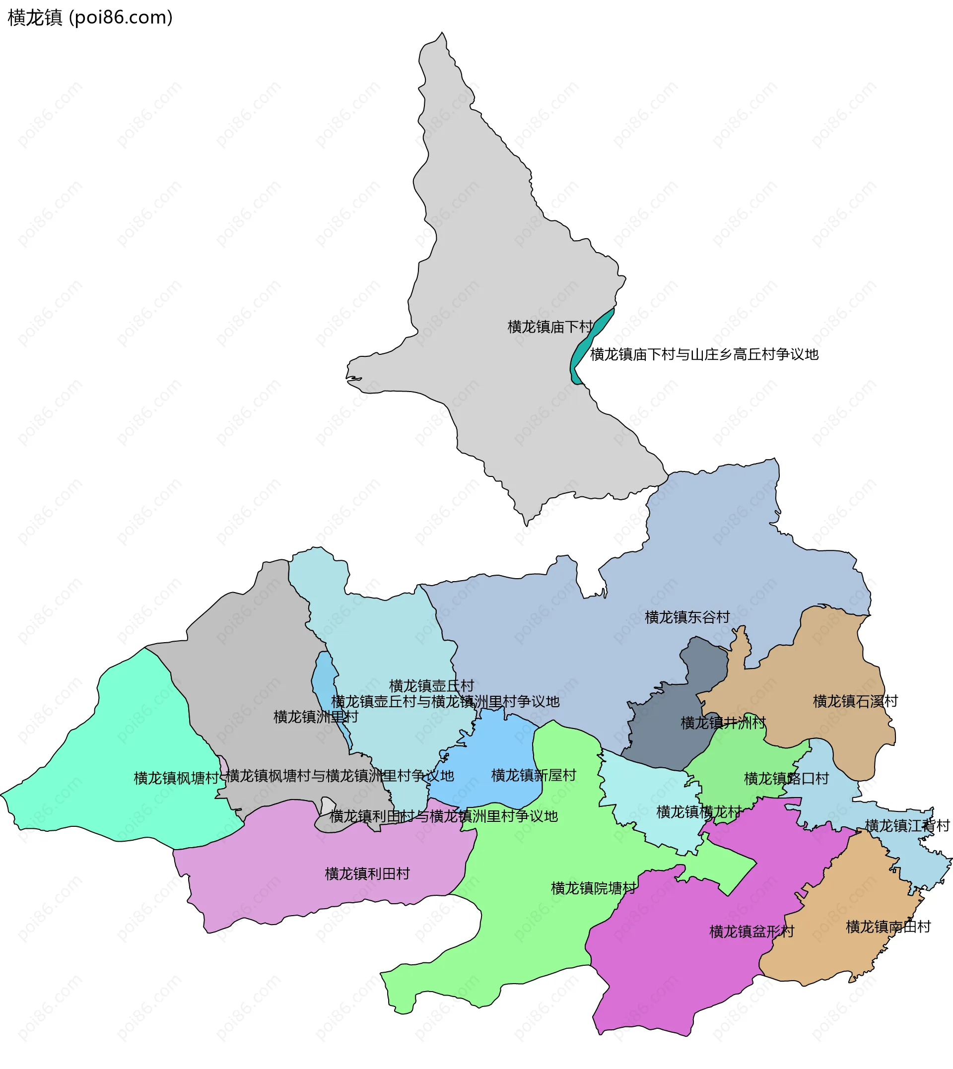 横龙镇边界地图(五级行政区划)