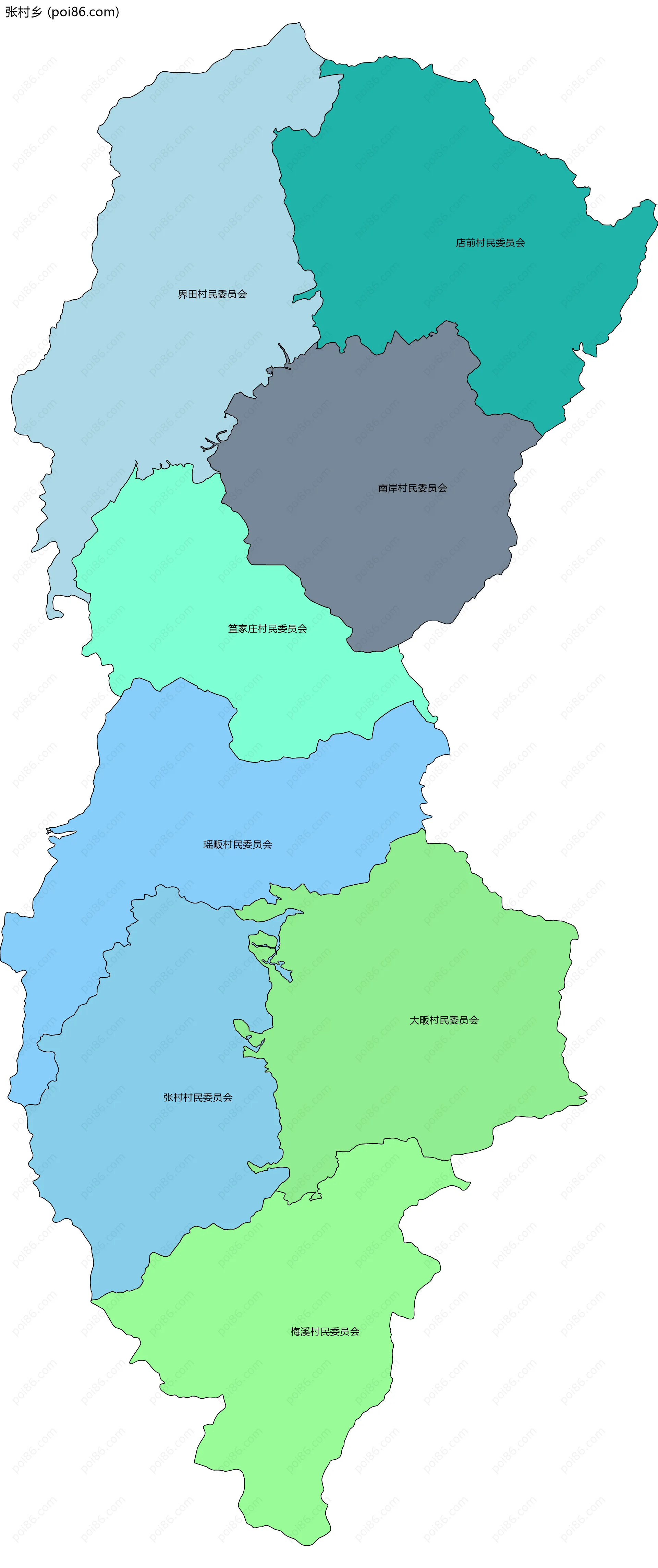 张村乡边界地图(五级行政区划)