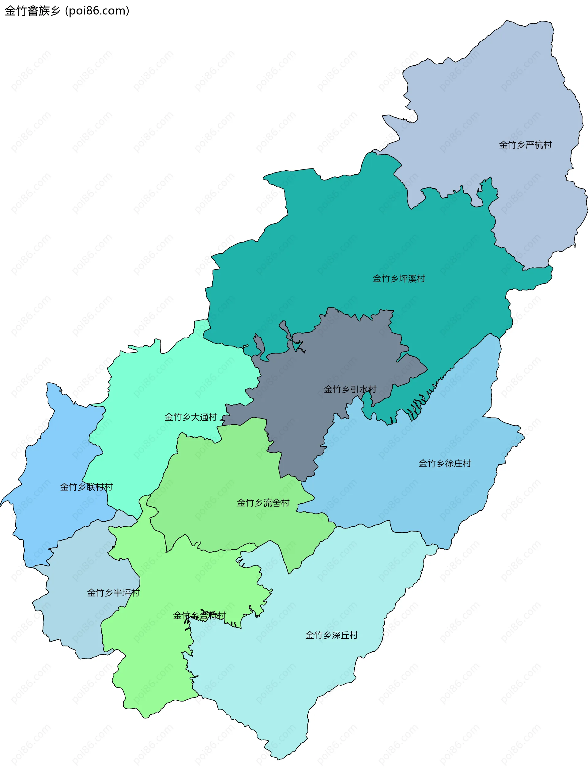 金竹畲族乡边界地图(五级行政区划)