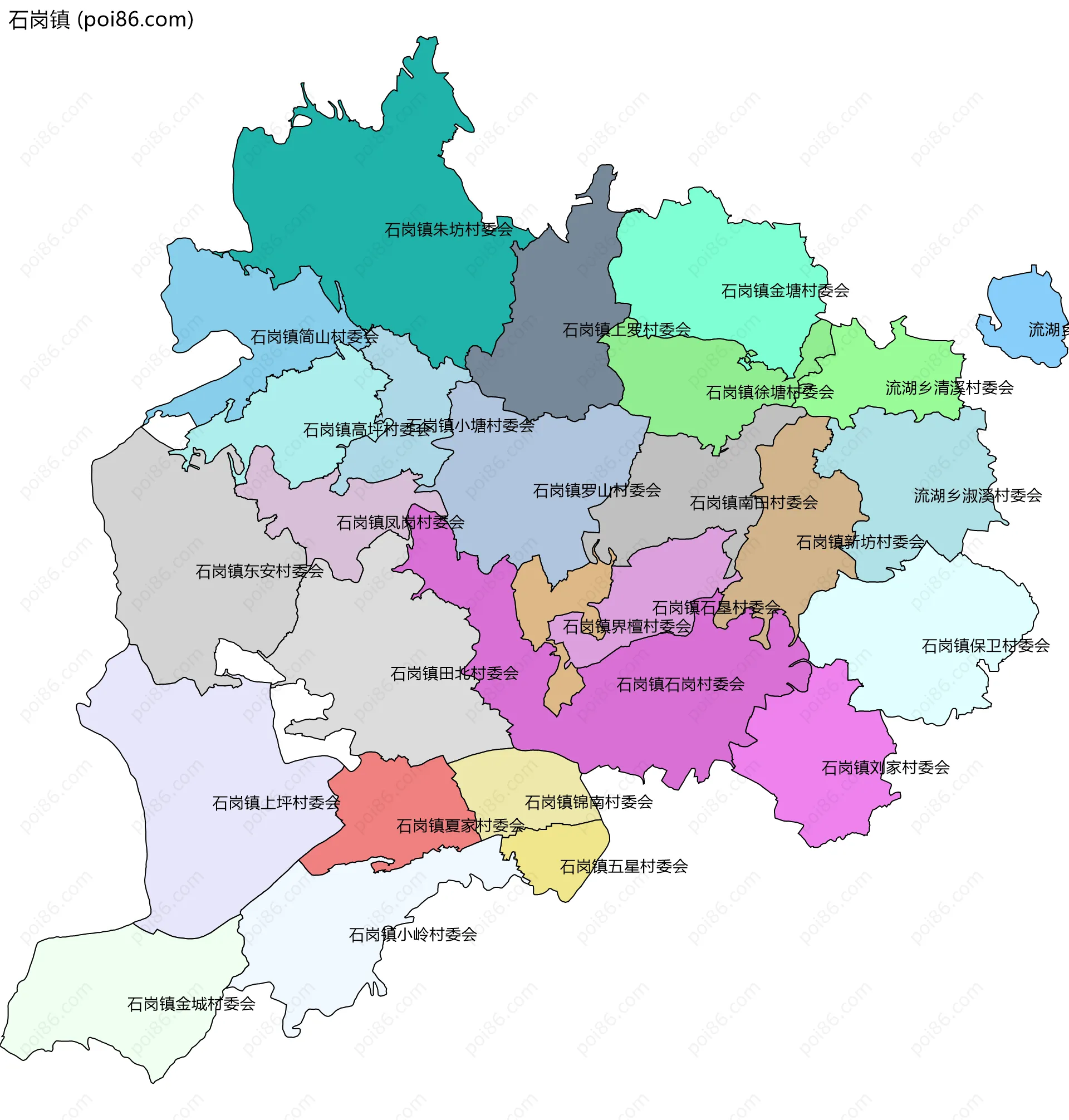 石岗镇边界地图(五级行政区划)