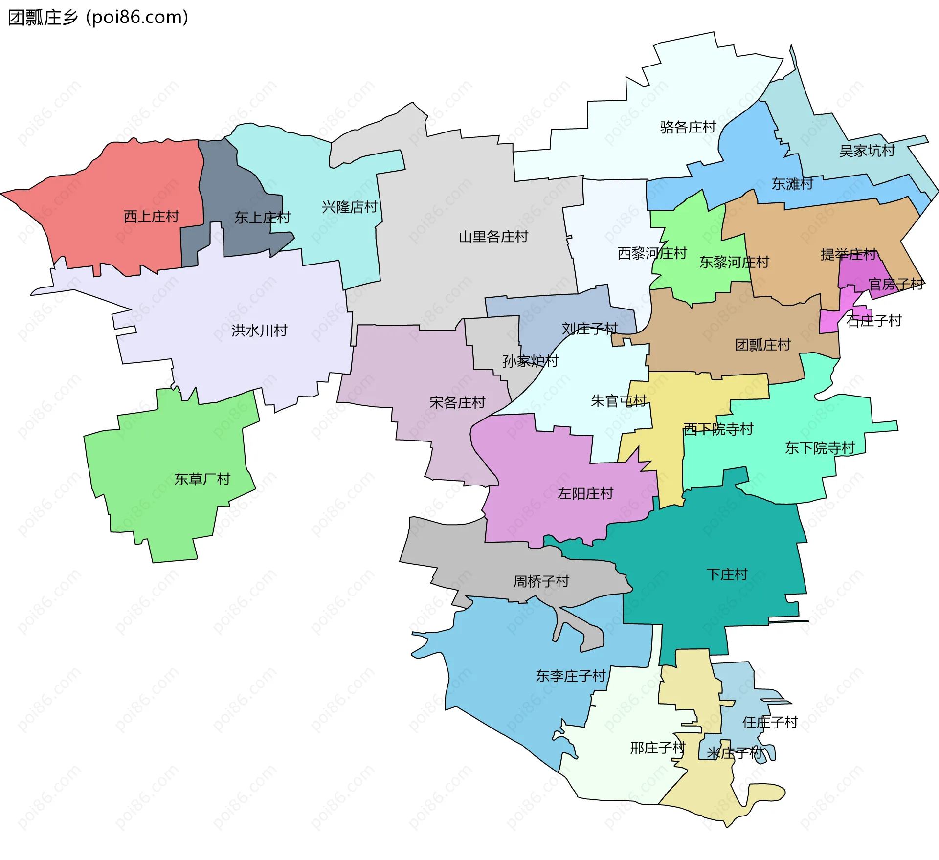 团瓢庄乡边界地图(五级行政区划)