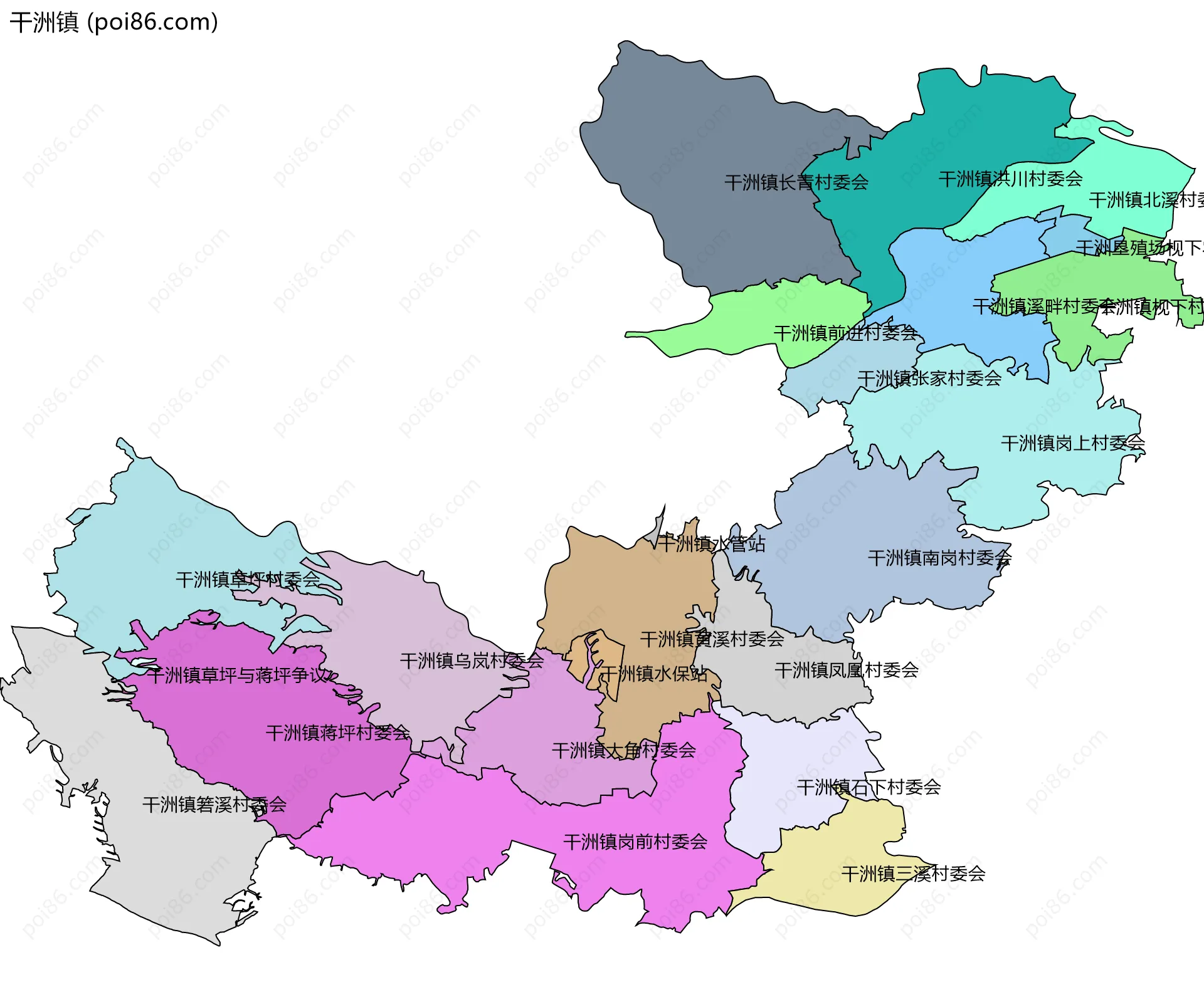干洲镇边界地图(五级行政区划)