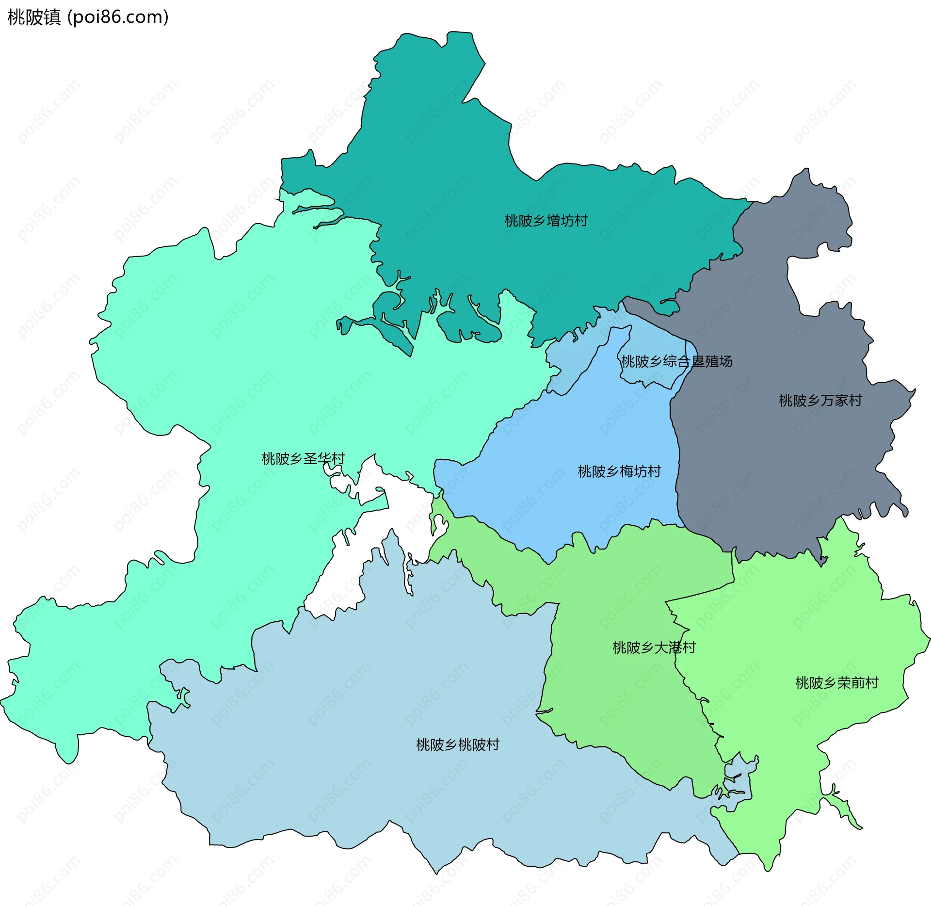 桃陂镇边界地图(五级行政区划)