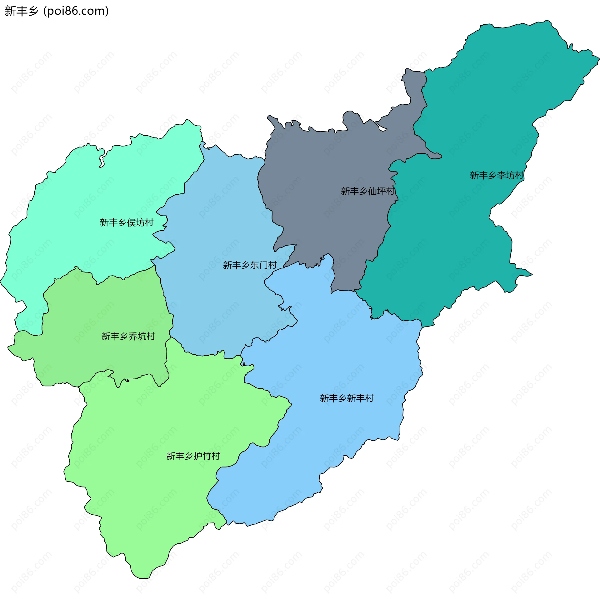 新丰乡边界地图(五级行政区划)