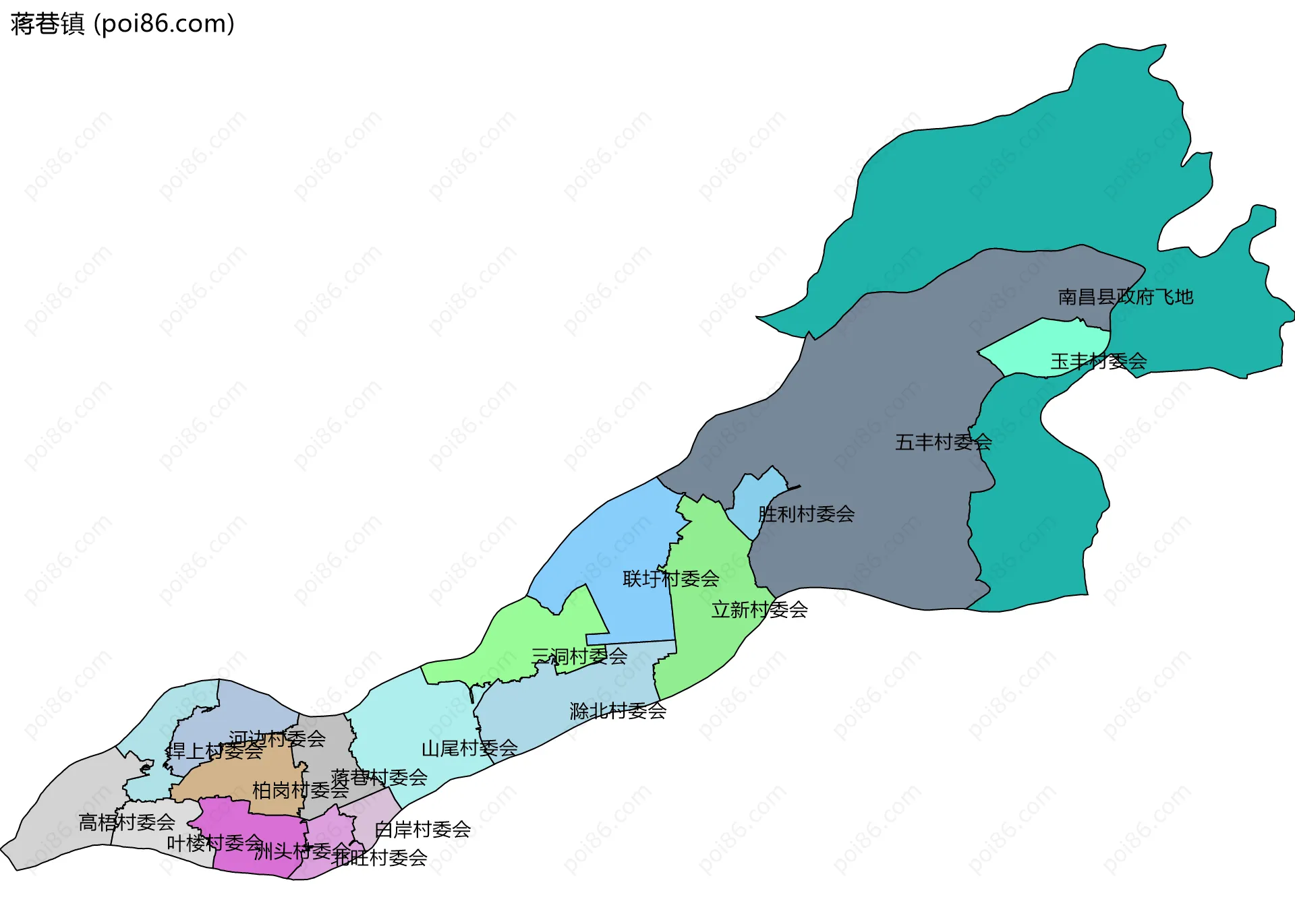 蒋巷镇边界地图(五级行政区划)