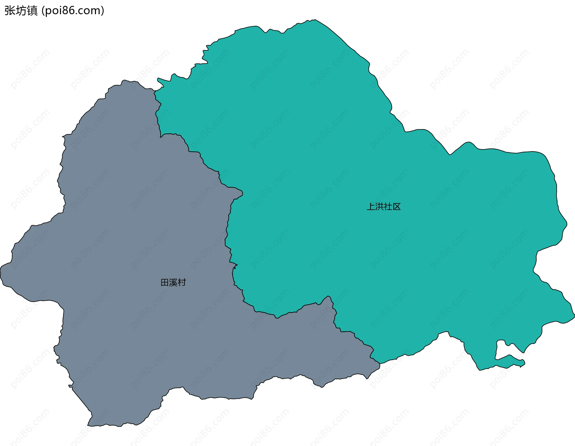 张坊镇边界地图(五级行政区划)