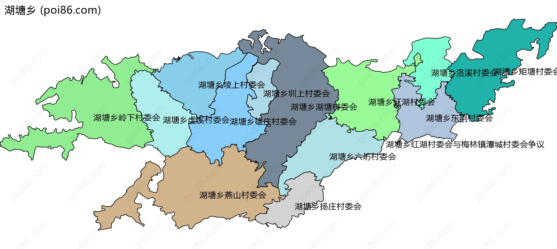 湖塘乡边界地图(五级行政区划)