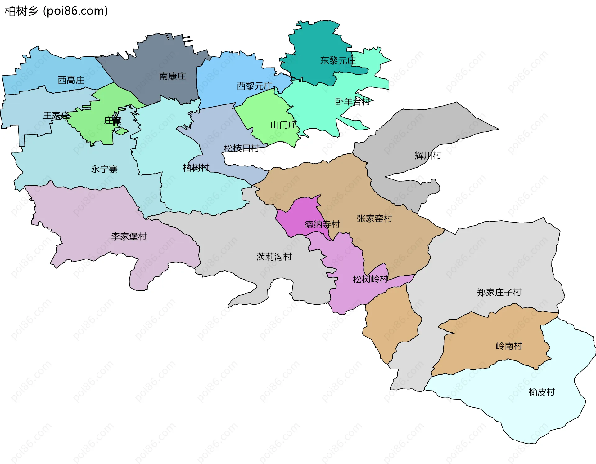 柏树乡边界地图(五级行政区划)