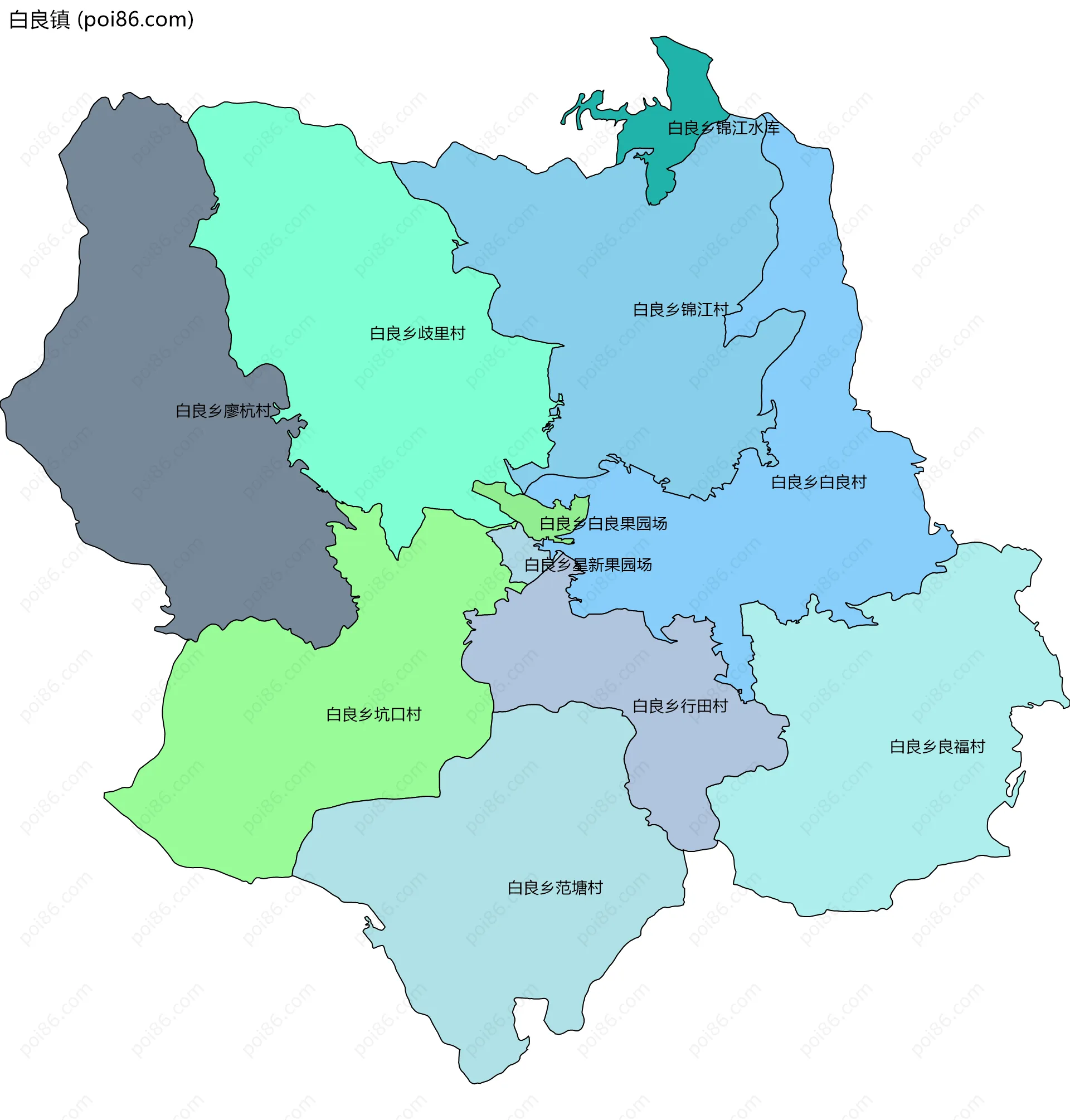 白良镇边界地图(五级行政区划)