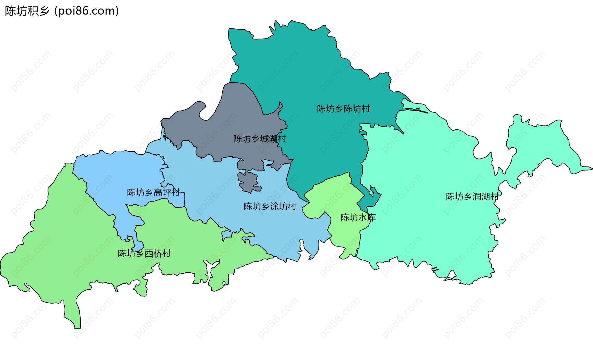 陈坊积乡边界地图(五级行政区划)