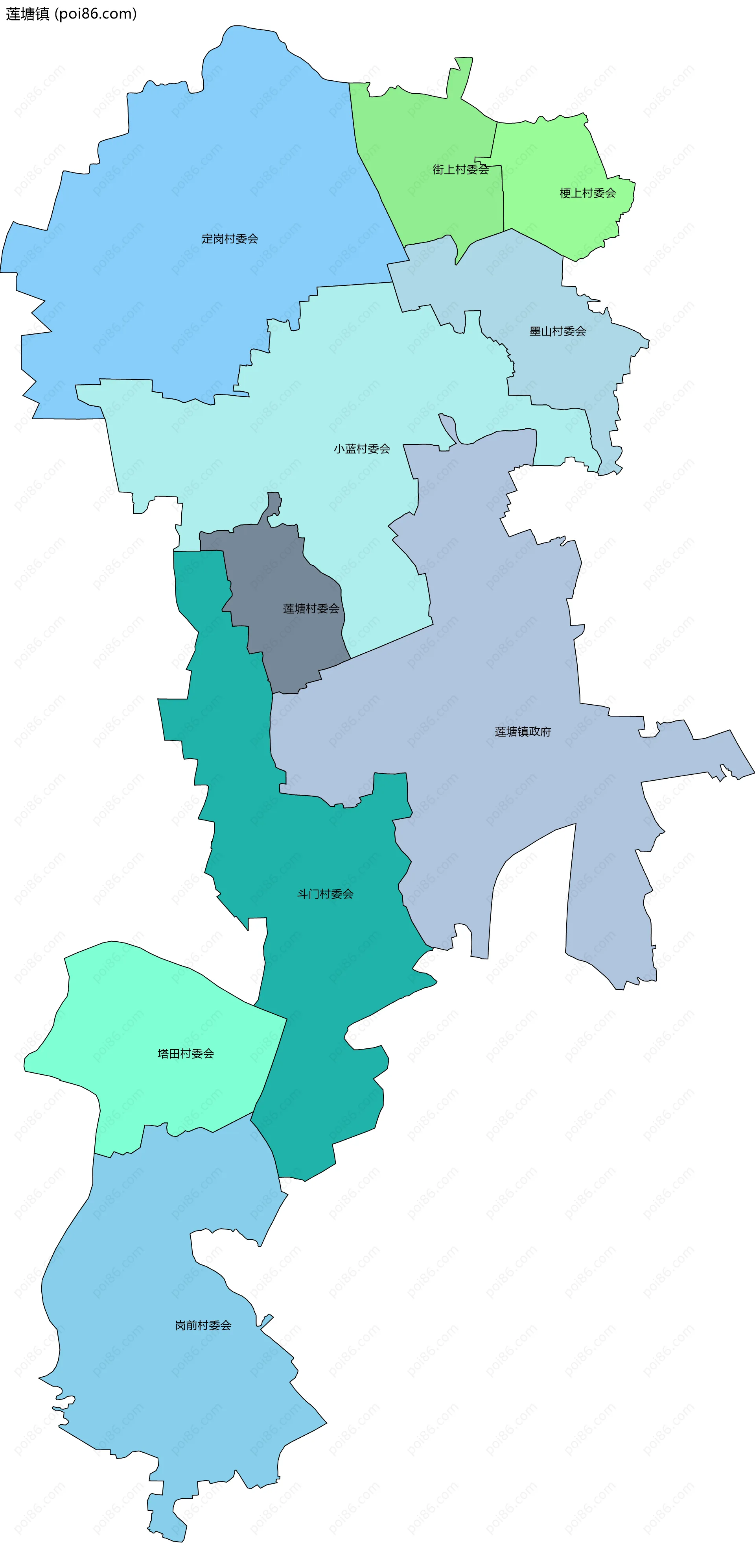 莲塘镇边界地图(五级行政区划)