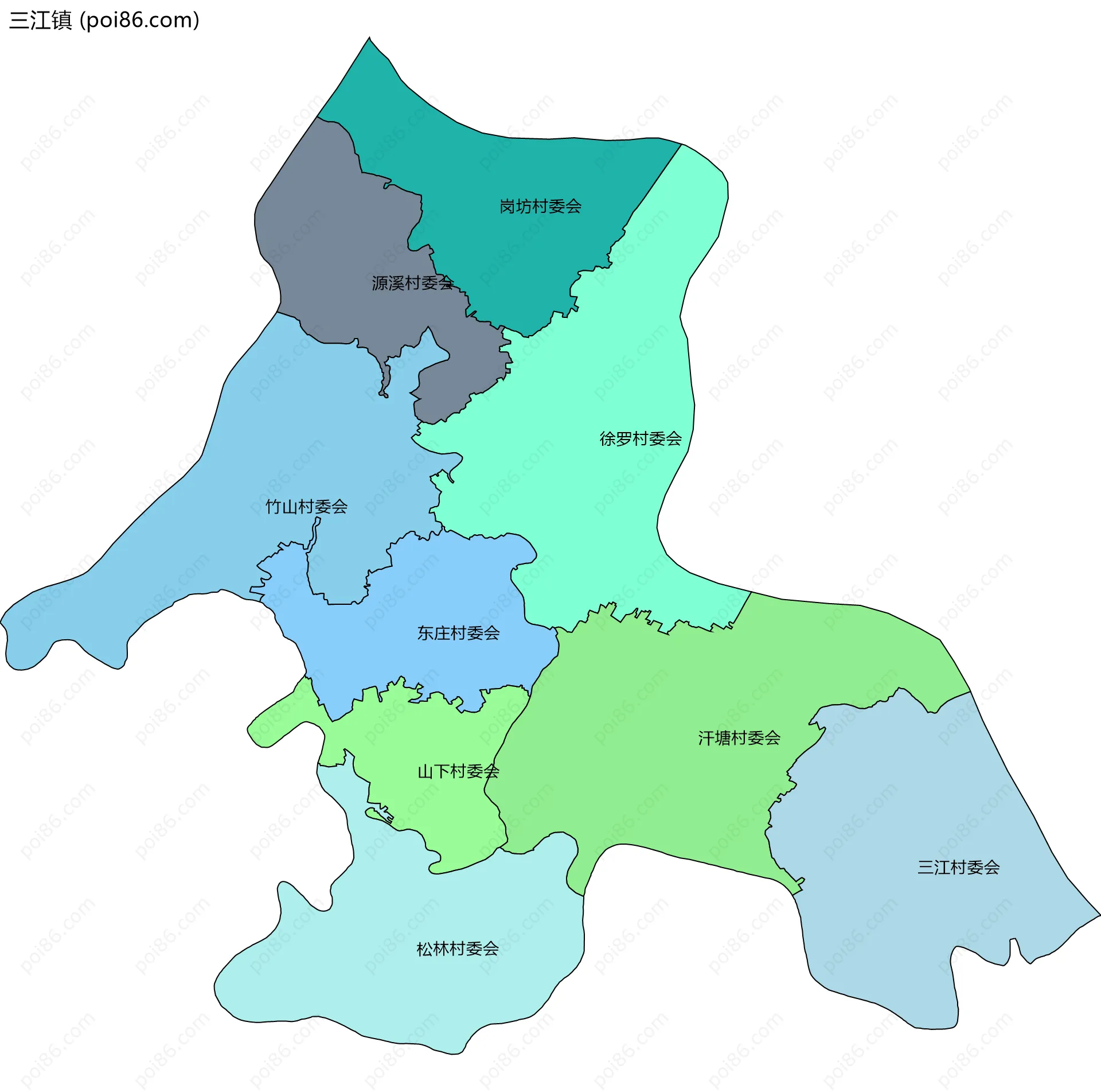 三江镇边界地图(五级行政区划)