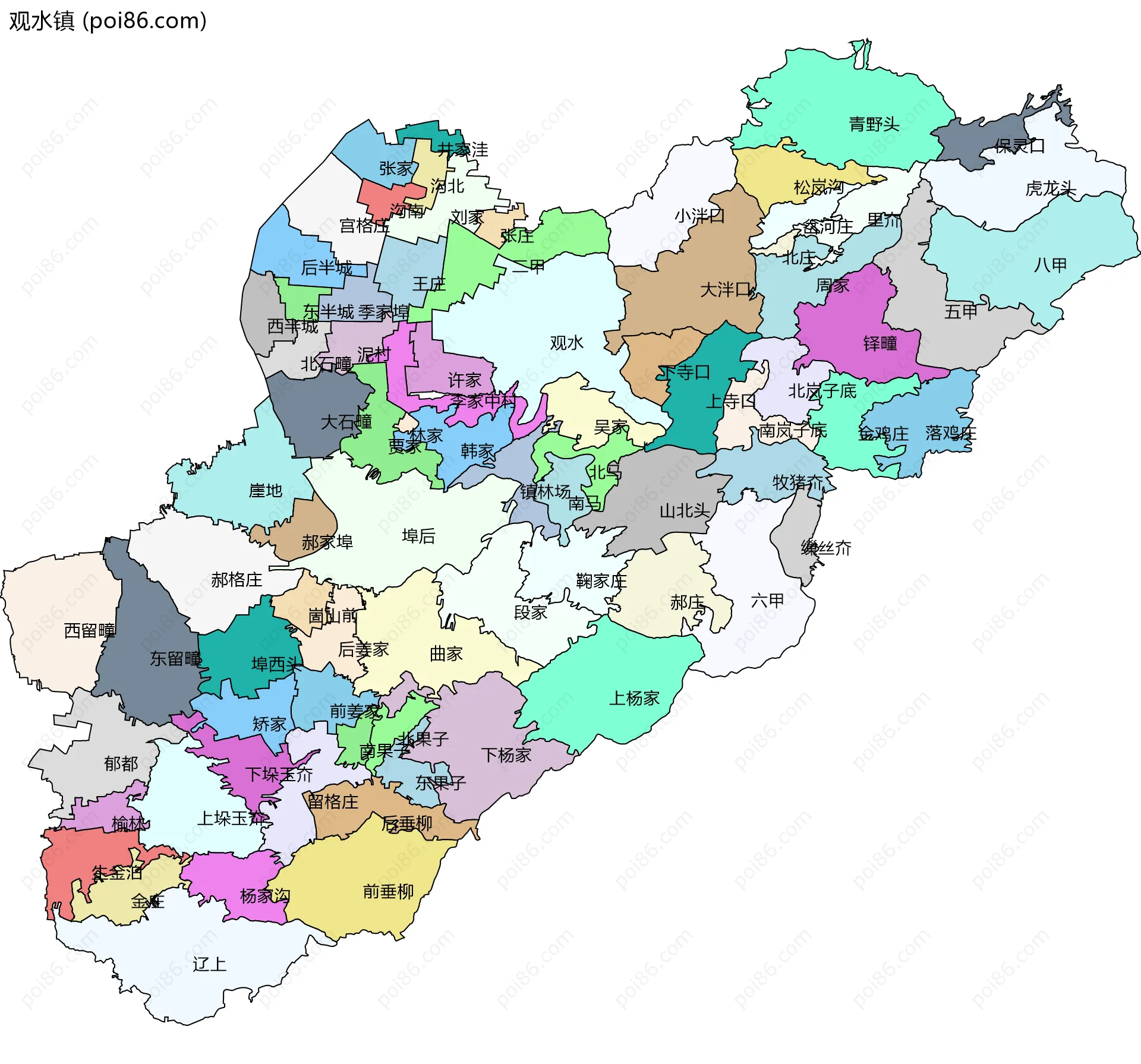 观水镇边界地图(五级行政区划)