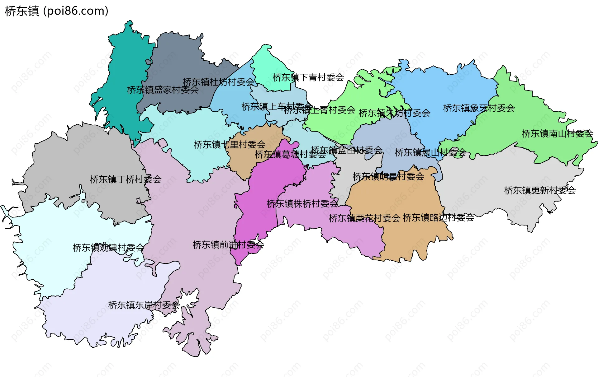 桥东镇边界地图(五级行政区划)