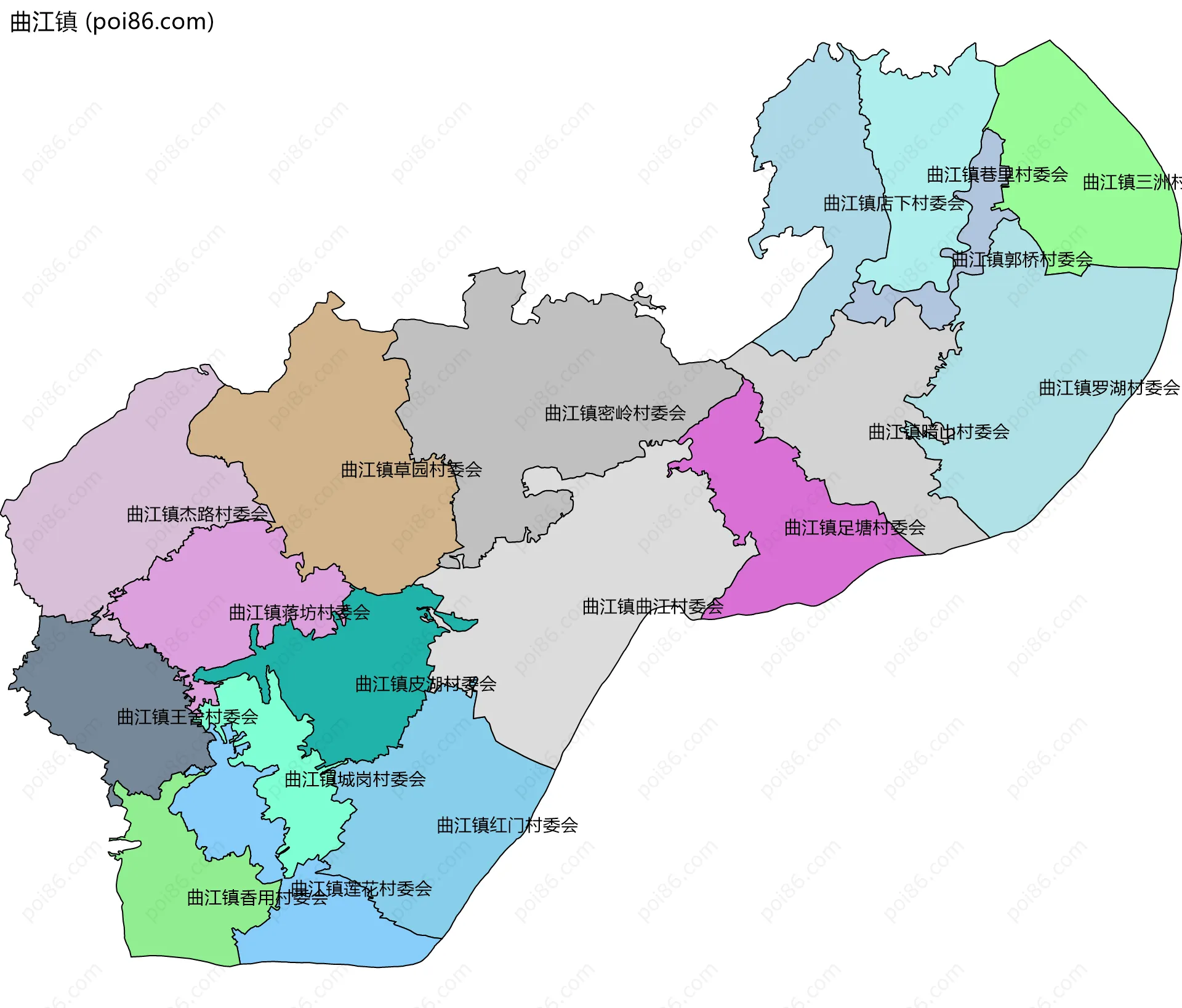 曲江镇边界地图(五级行政区划)