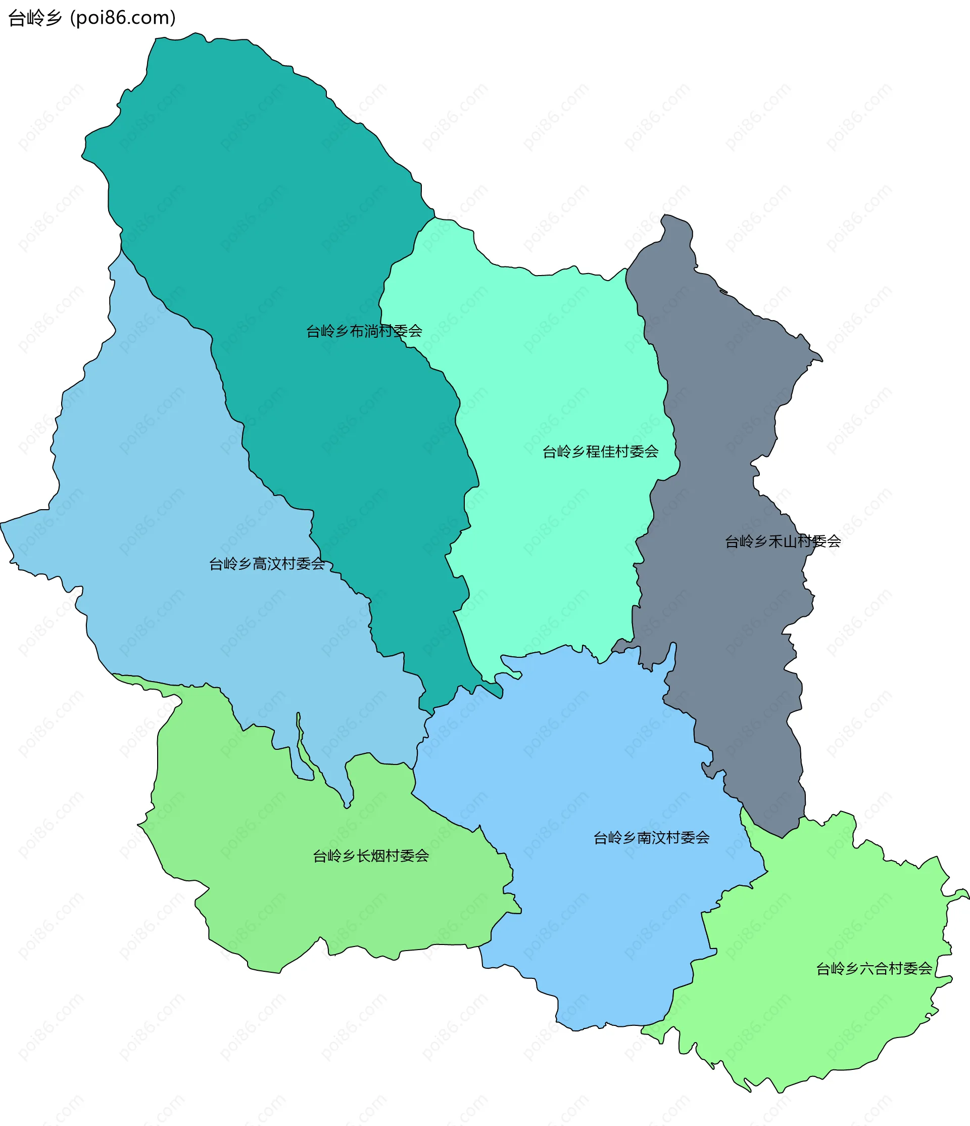 台岭乡边界地图(五级行政区划)