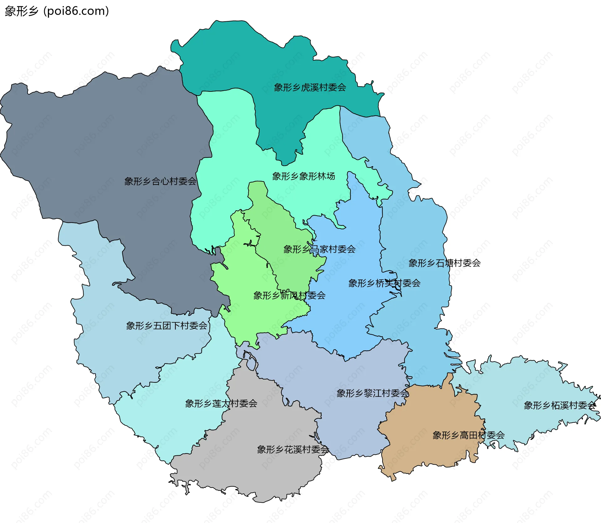 象形乡边界地图(五级行政区划)