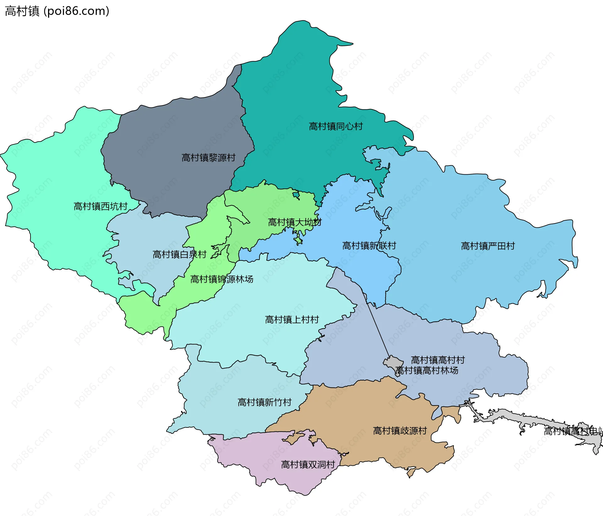 高村镇边界地图(五级行政区划)