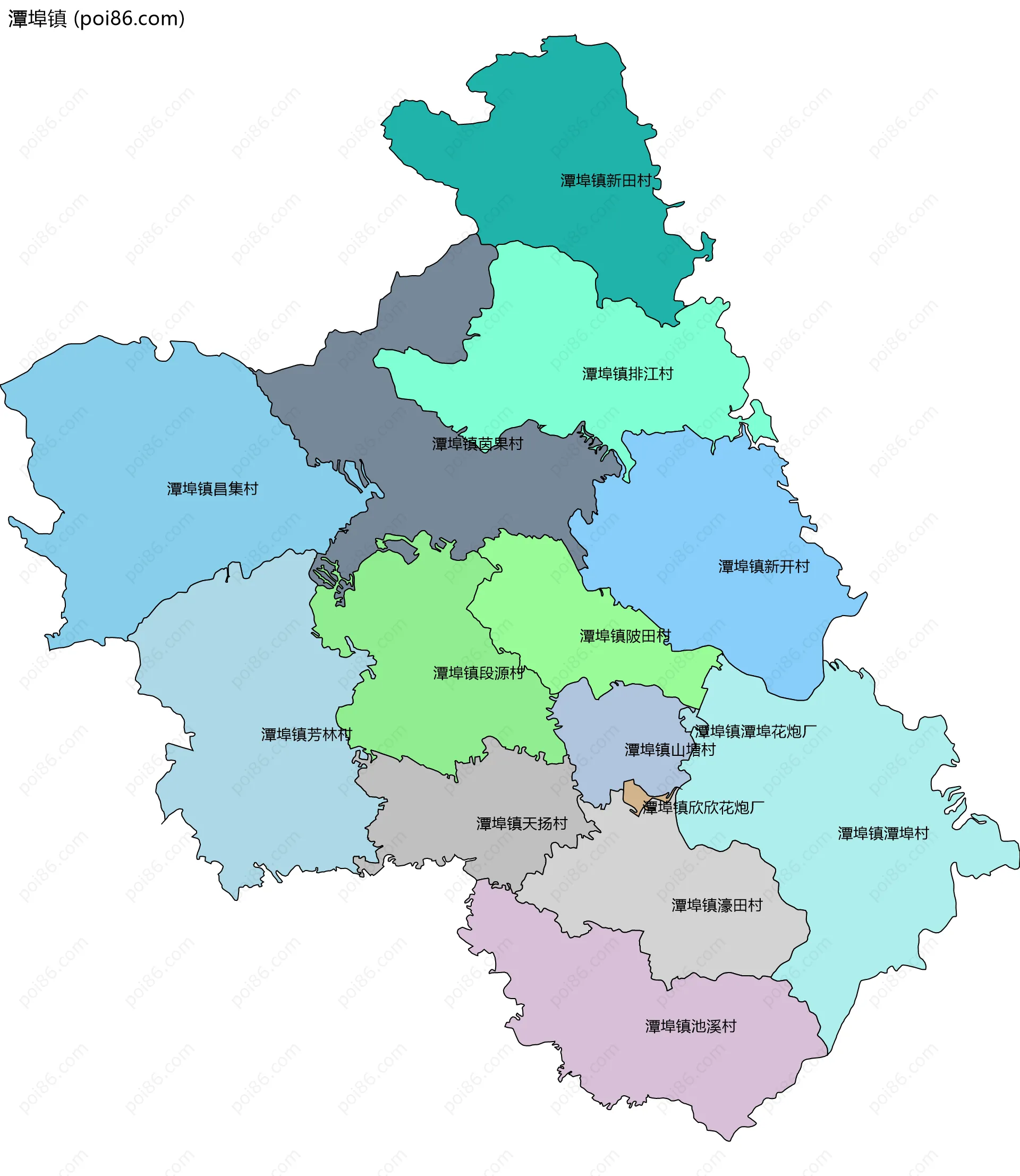 潭埠镇边界地图(五级行政区划)