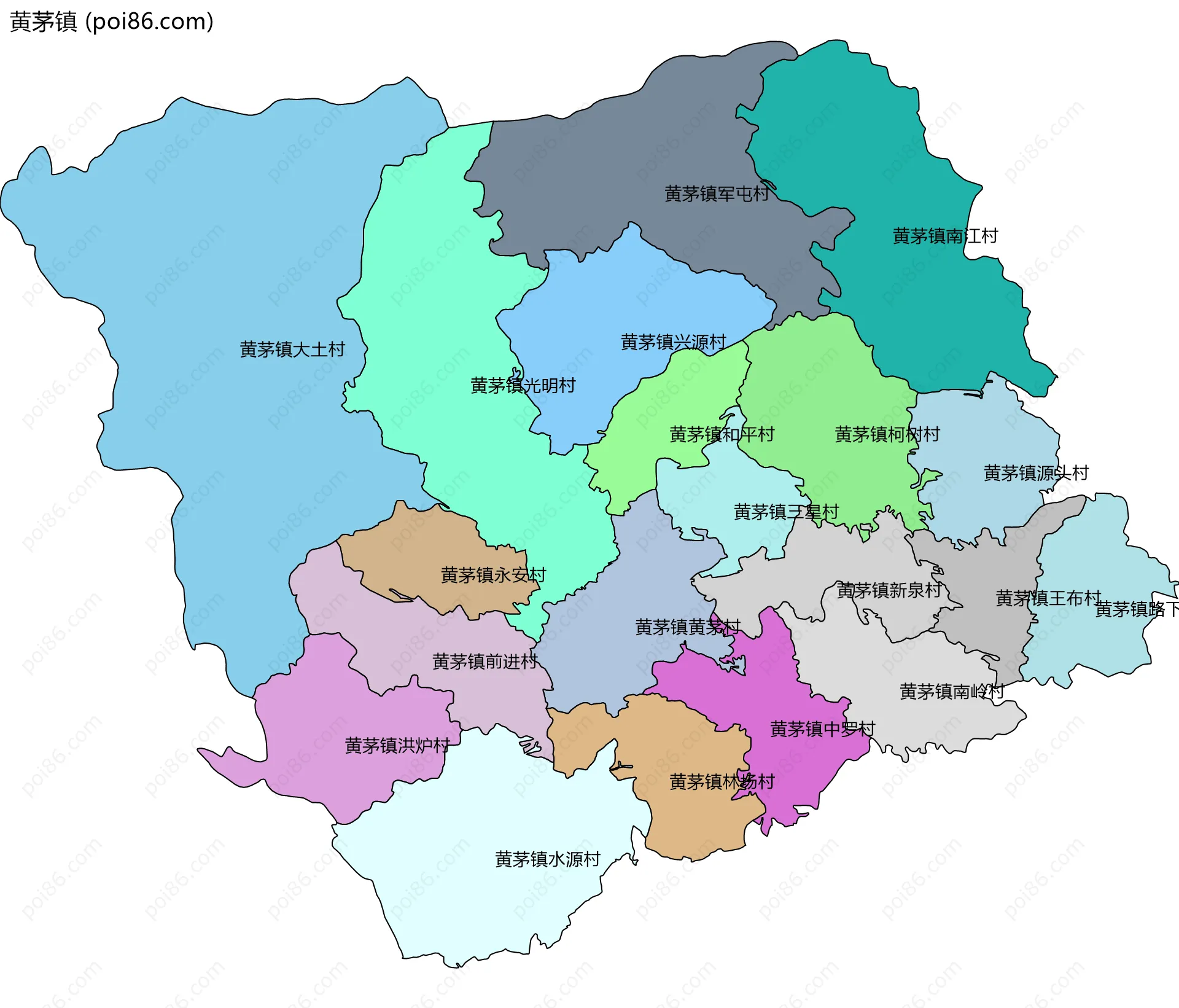 黄茅镇边界地图(五级行政区划)