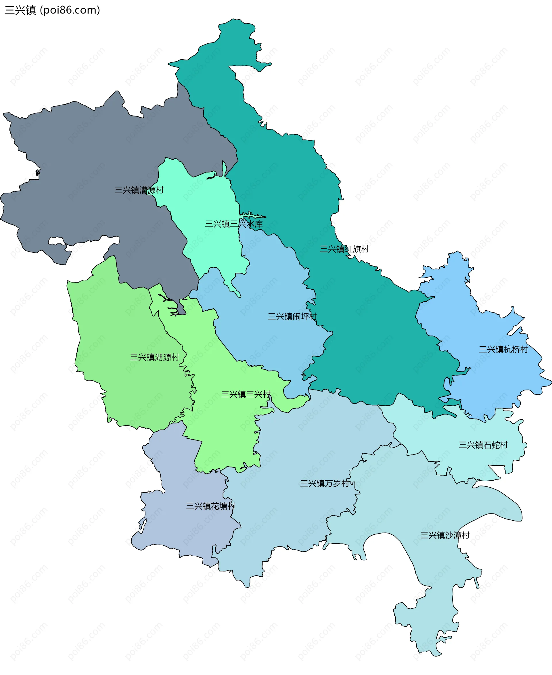 三兴镇边界地图(五级行政区划)