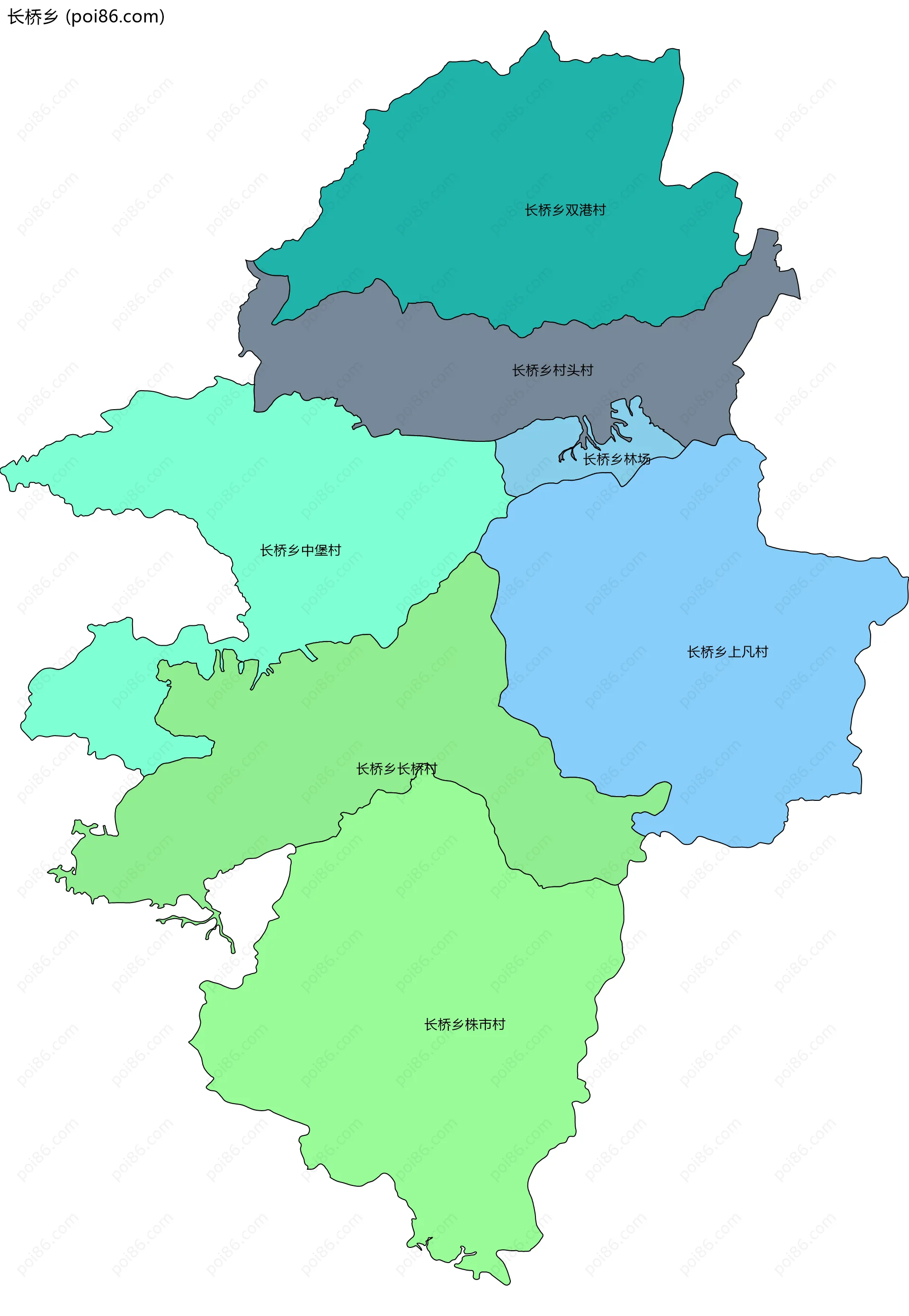 长桥乡边界地图(五级行政区划)